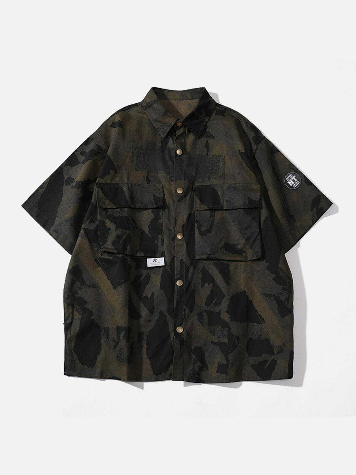 Trendy Y2K Camo Pocket Shirt - Perfect for Grunge Aesthetic & Coquette Style Outfits