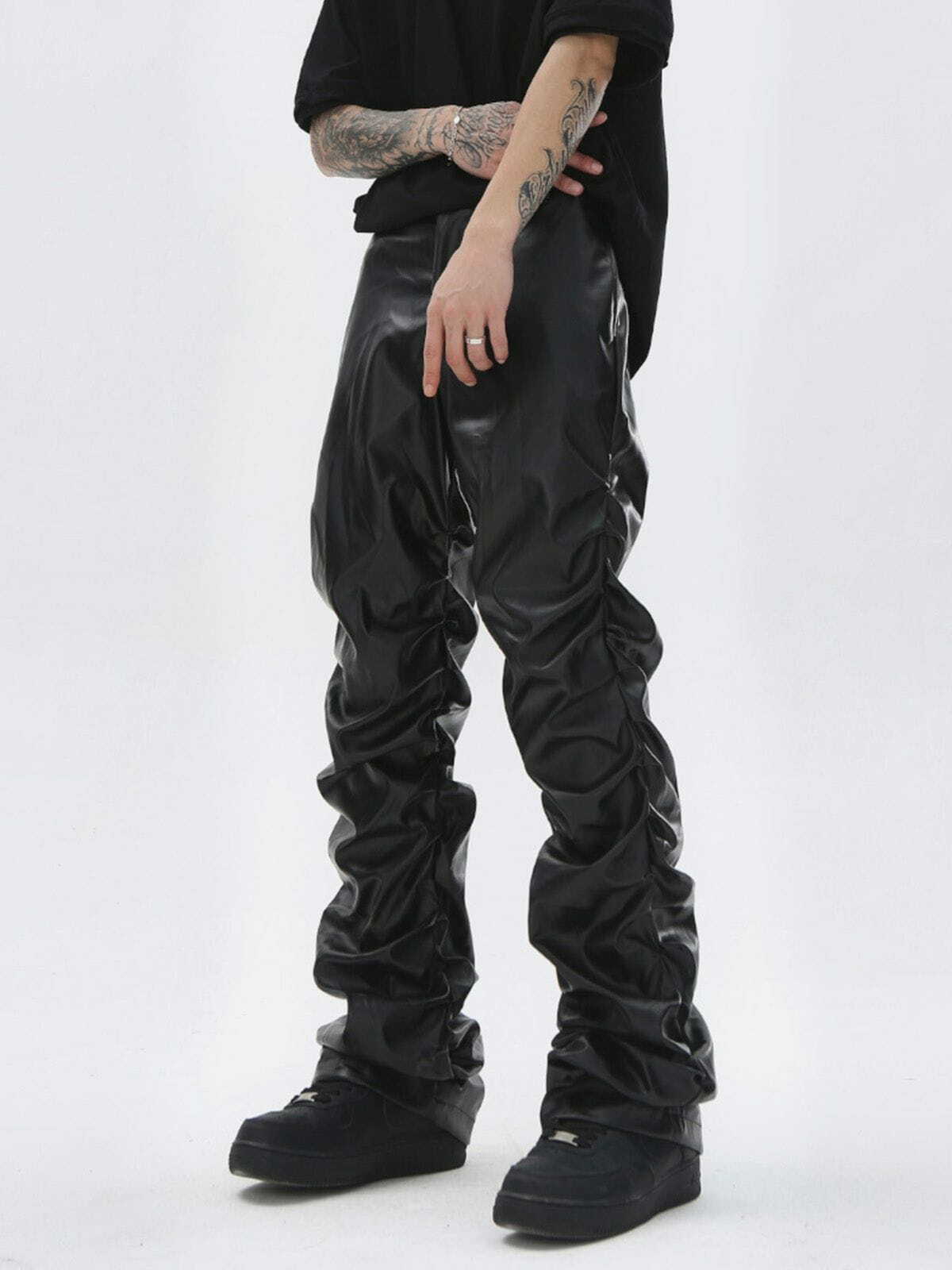 Trendy Y2K Crinkled PU Pants for Grunge Aesthetic & Coquette Style Outfits