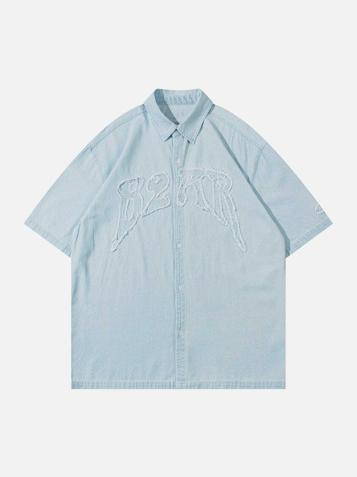 Trendy Y2K Denim Short Sleeve Shirt - Perfect for Coquette Aesthetic & Grunge Style