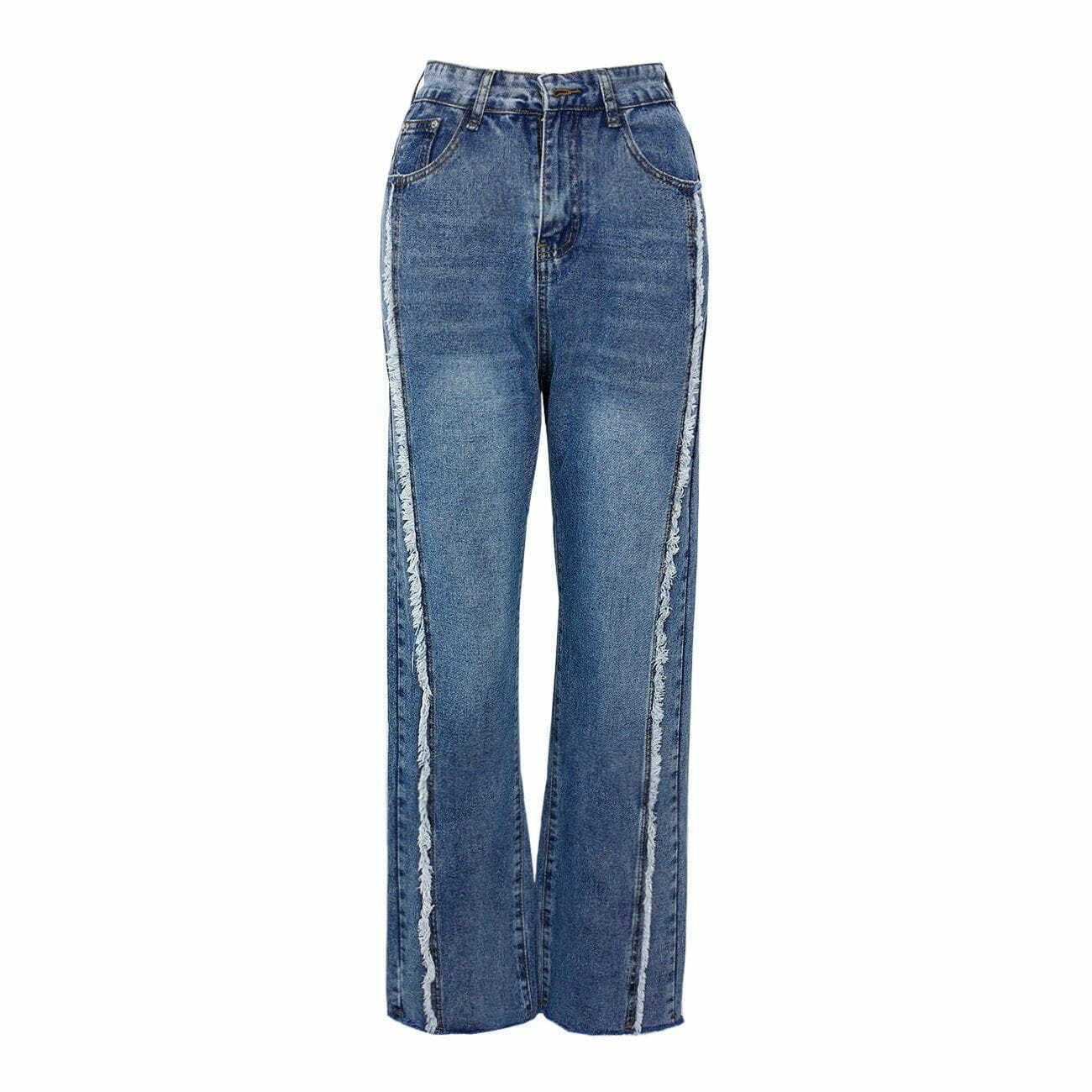 Trendy Y2K Frayed Pocket Jeans for Grunge Aesthetic & Coquette Style Outfits