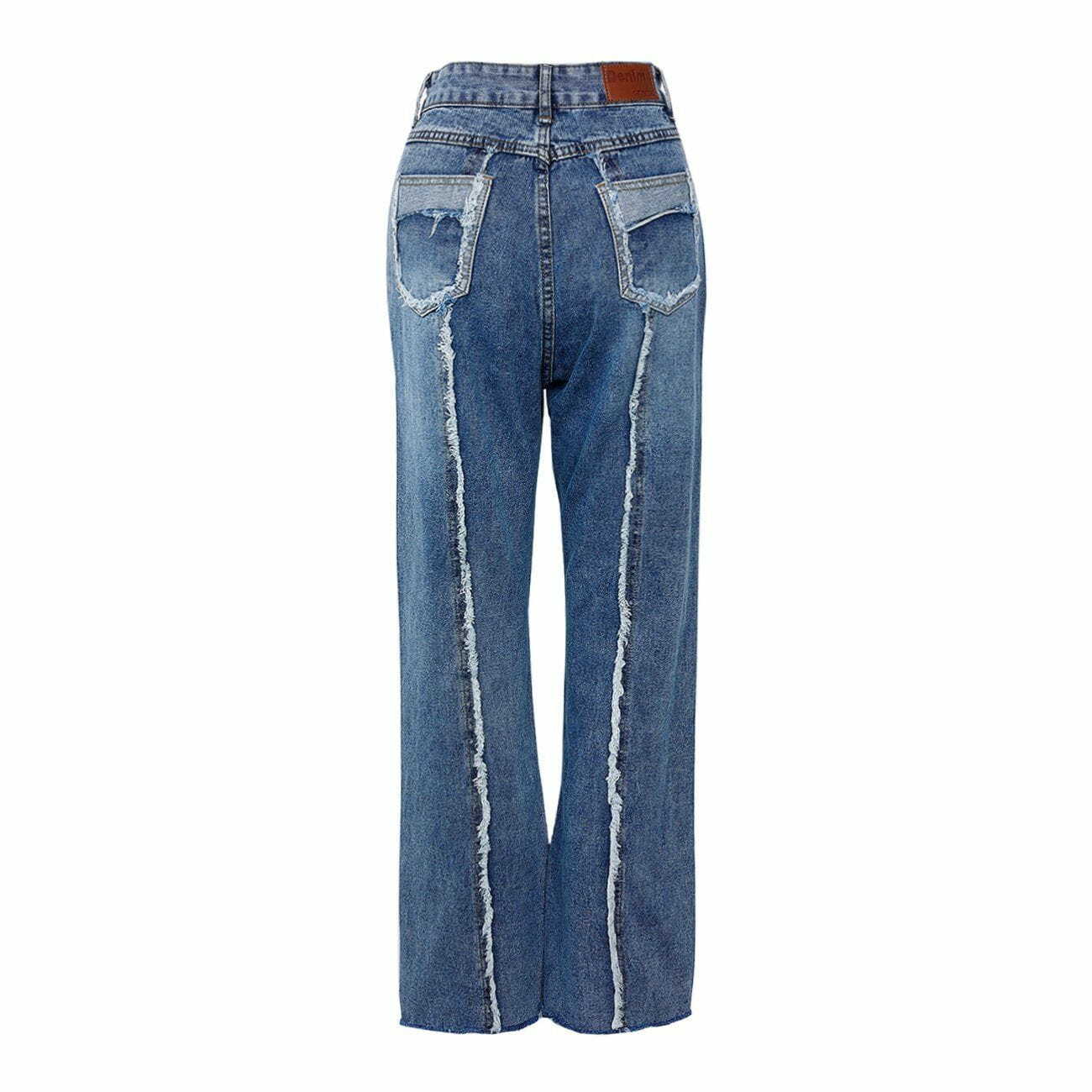 Trendy Y2K Frayed Pocket Jeans for Grunge Aesthetic & Coquette Style Outfits