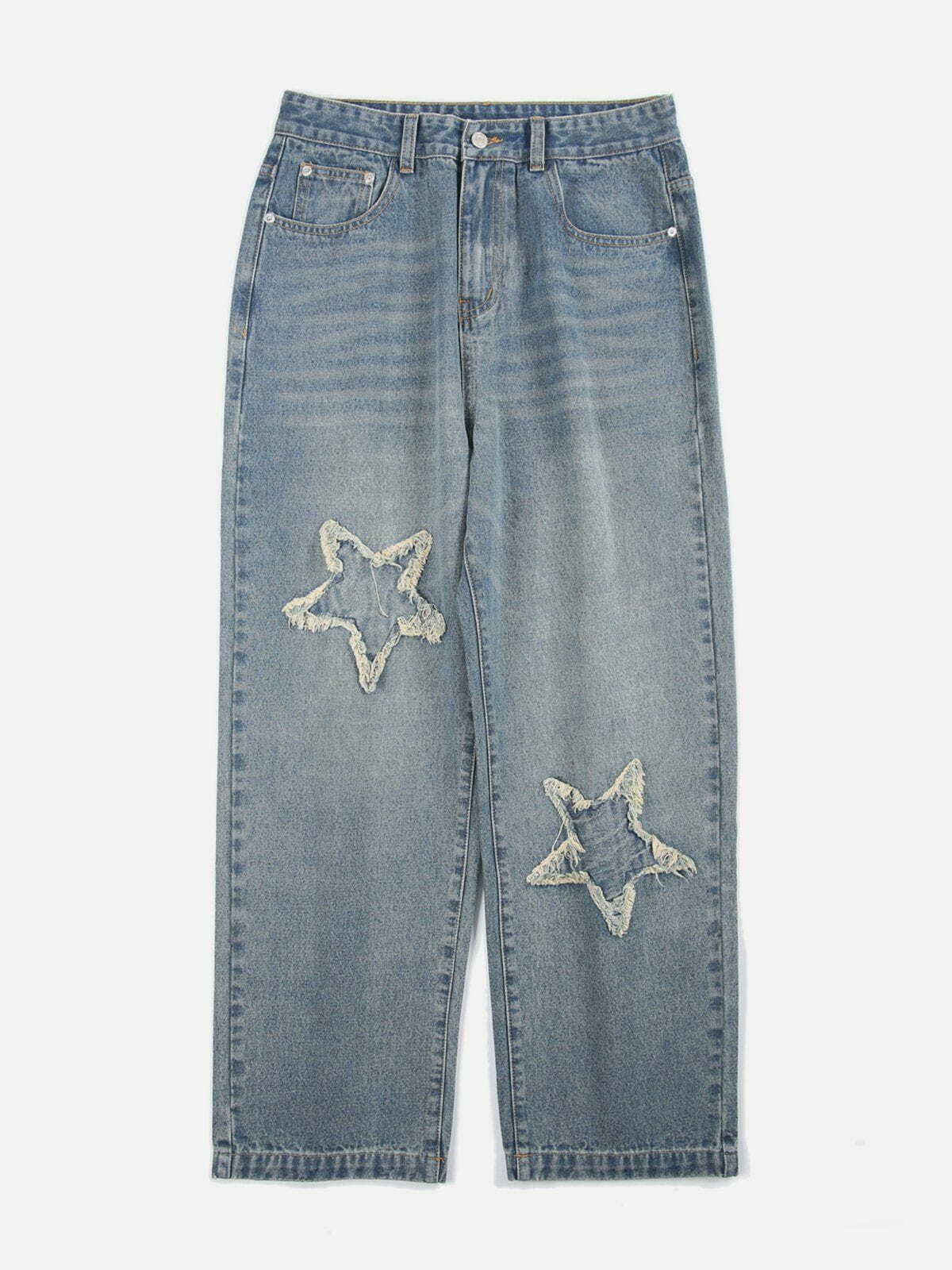 Trendy Y2K Fringe Washed Jeans for Grunge Aesthetic & Coquette Style Outfits