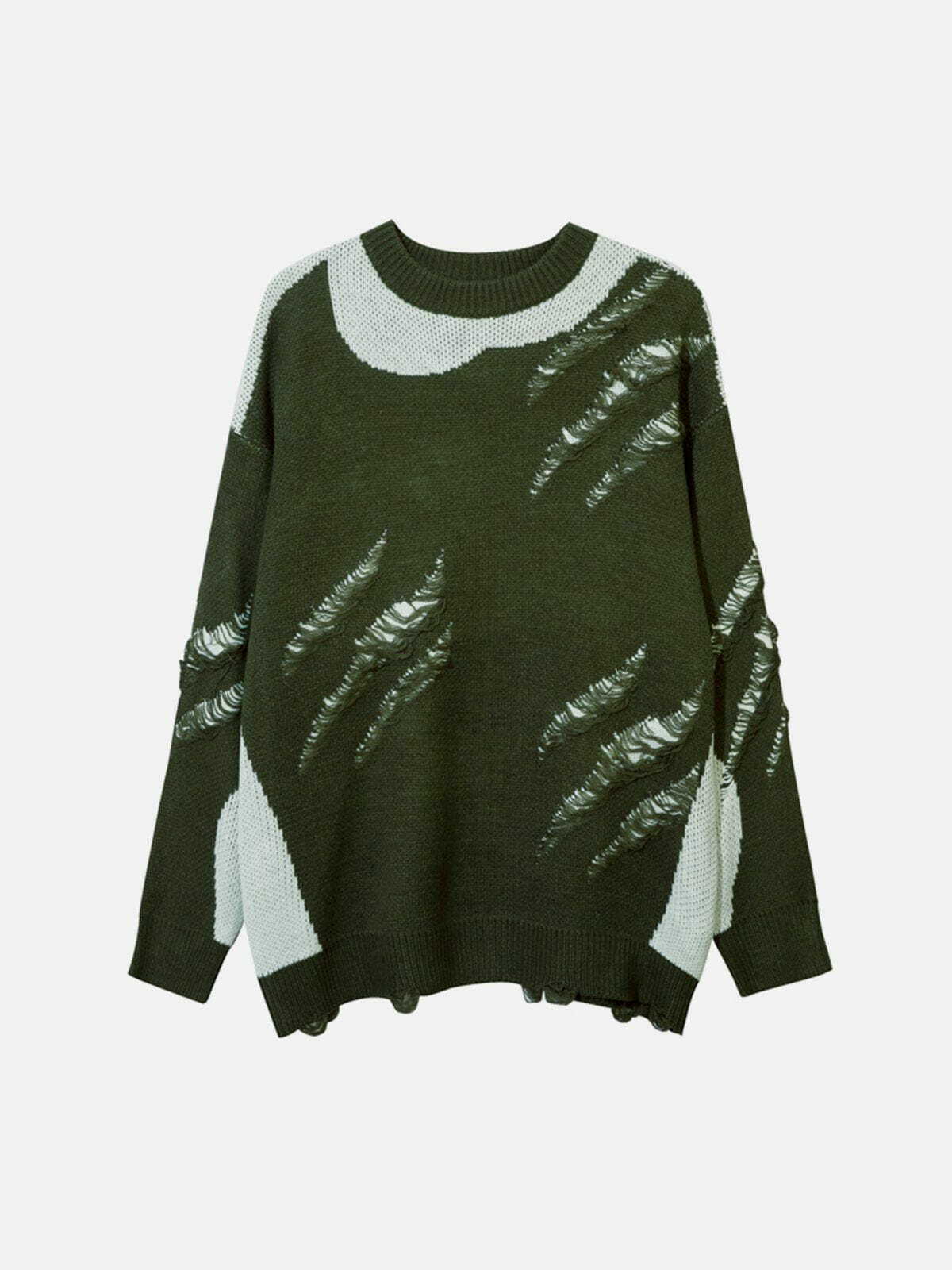 Trendy Y2K Grunge Aesthetic Sweater with Irregular Holes - Comfy Cute Top for Fall