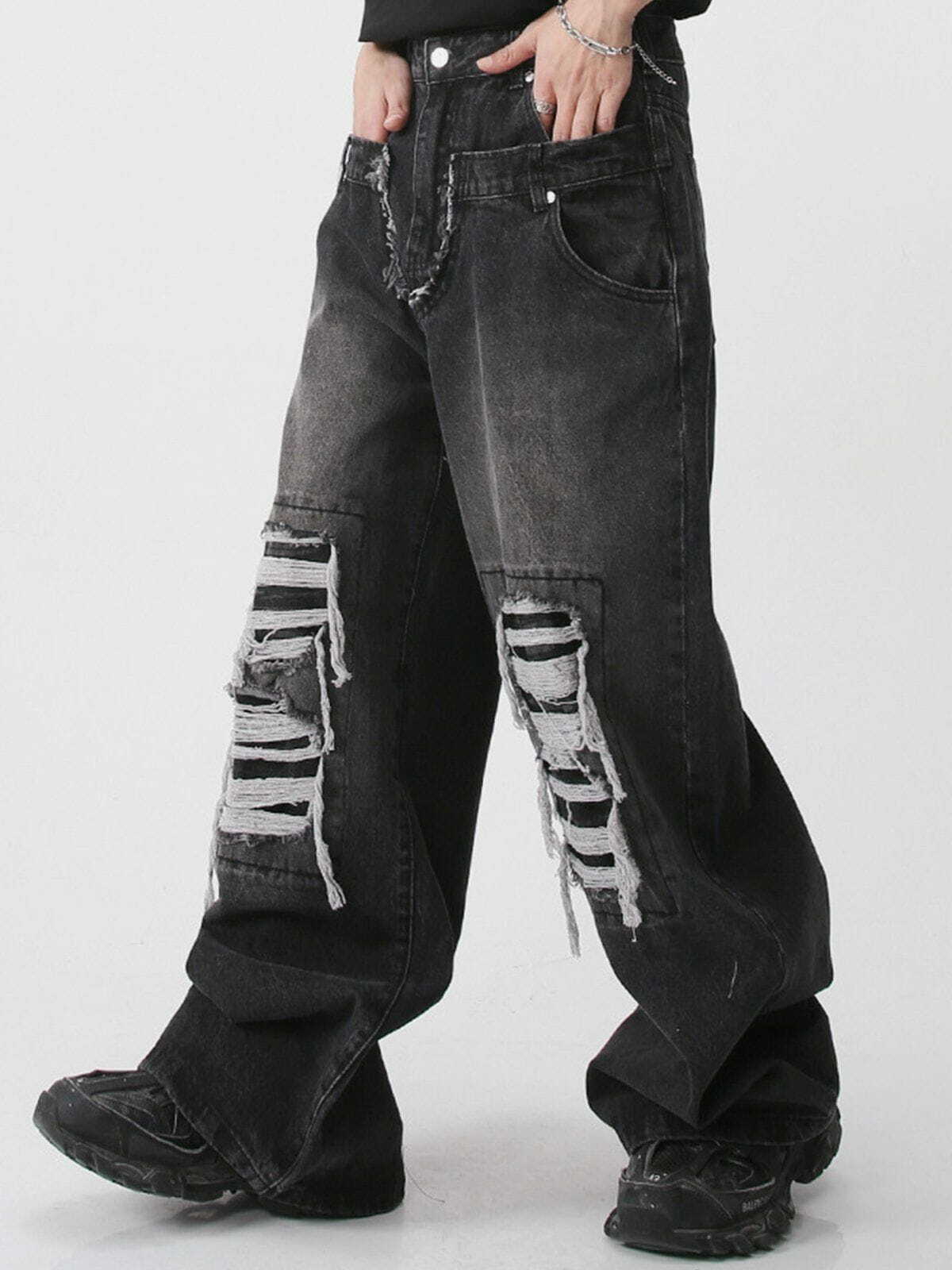 Trendy Y2K Grunge Style Broken Holes Jeans for Aesthetic Outfits and Comfy Looks