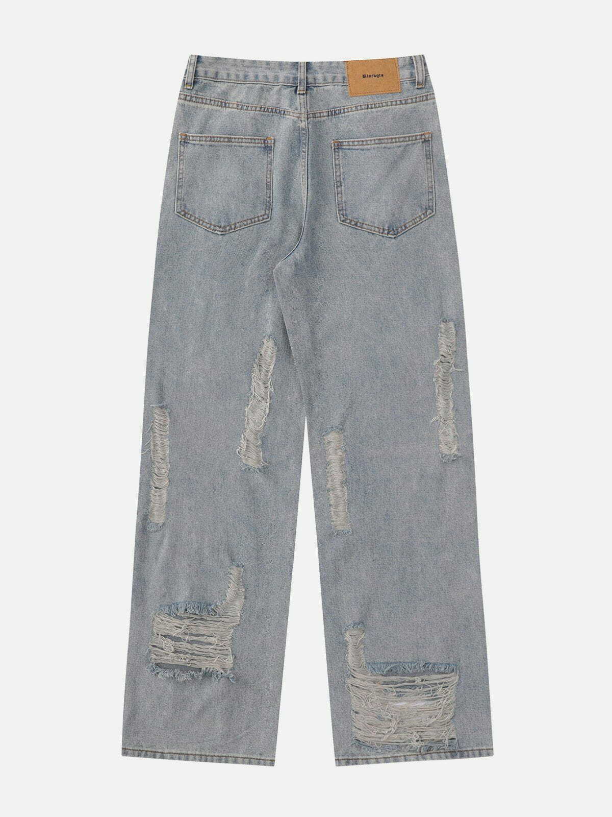 Trendy Y2K Grunge Style Broken Holes Jeans for Aesthetic Outfits and Comfy Looks