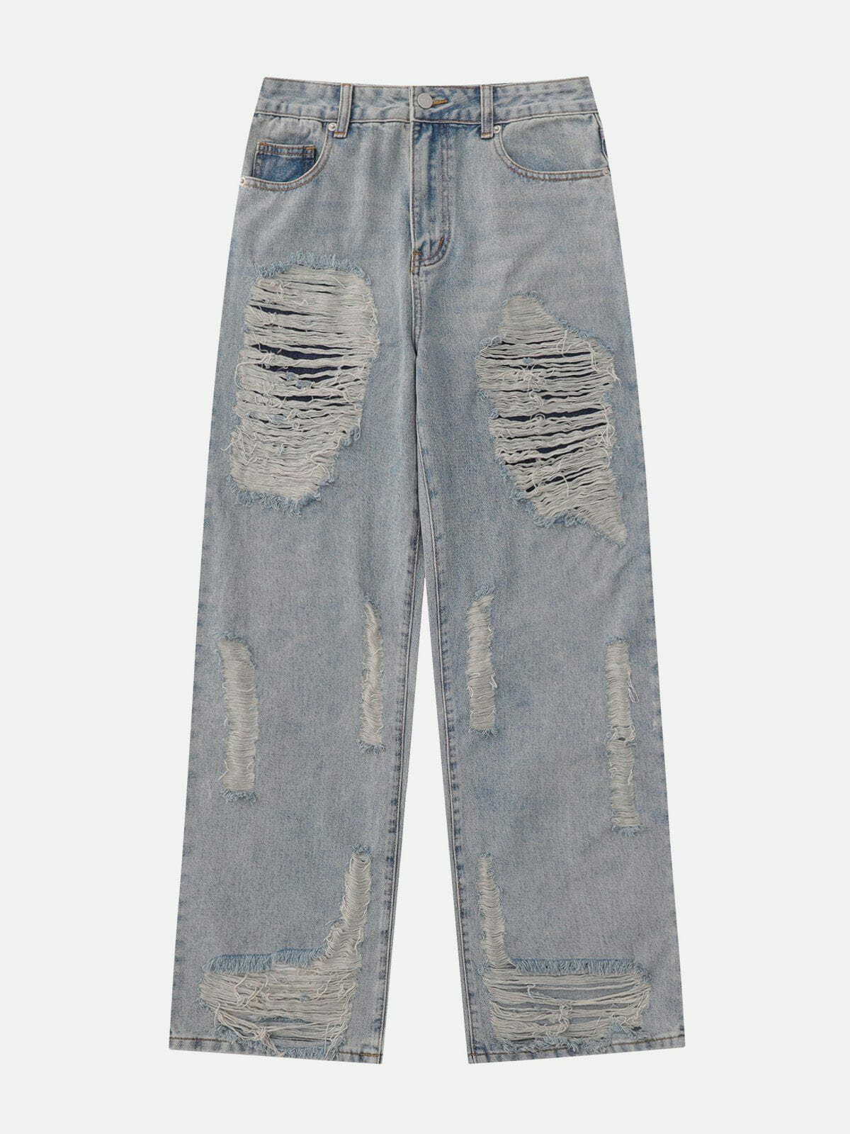 Trendy Y2K Grunge Style Broken Holes Jeans for Aesthetic Outfits and Comfy Looks