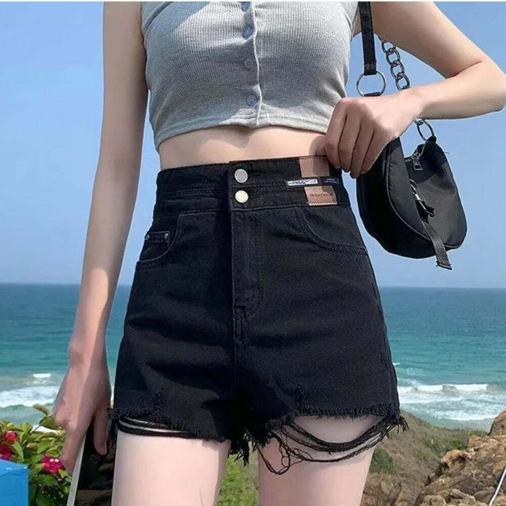 Trendy Y2K High Waist Denim Shorts for Grunge, Coquette, and Pastel Aesthetic Styles