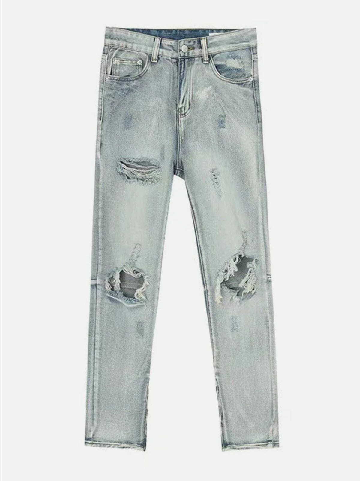 Trendy Y2K Hole Design Jeans for Grunge Aesthetic & Coquette Style Outfits