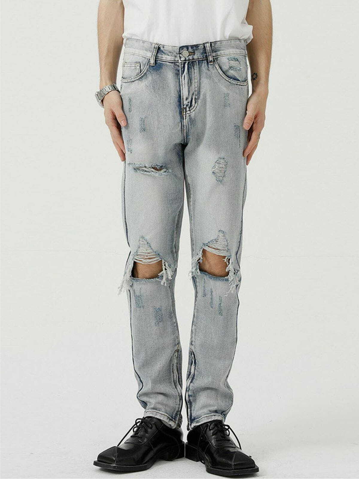 Trendy Y2K Hole Design Jeans for Grunge Aesthetic & Coquette Style Outfits