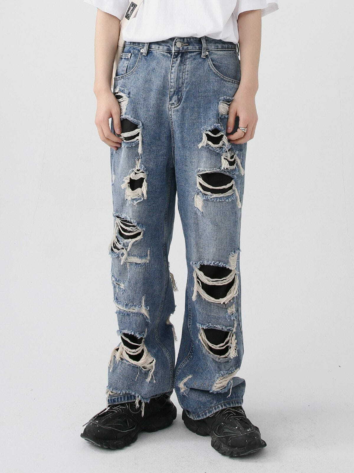 Trendy Y2K Hole Patch Jeans for Grunge Aesthetic, Coquette Style, and Vintage Vibes