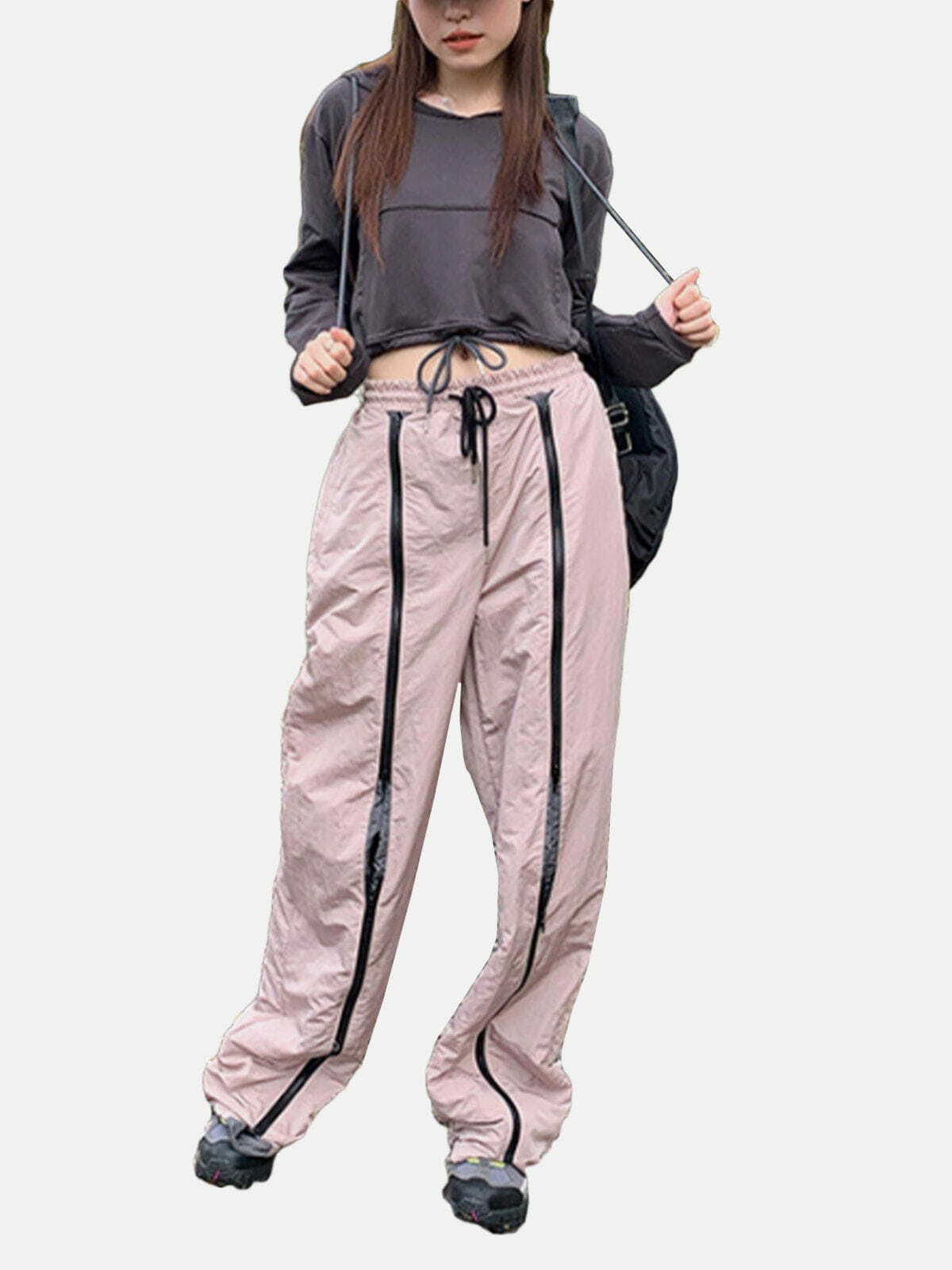 Trendy Y2K Patchwork Drawstring Pants for Grunge Aesthetic & Coquette Style Outfits