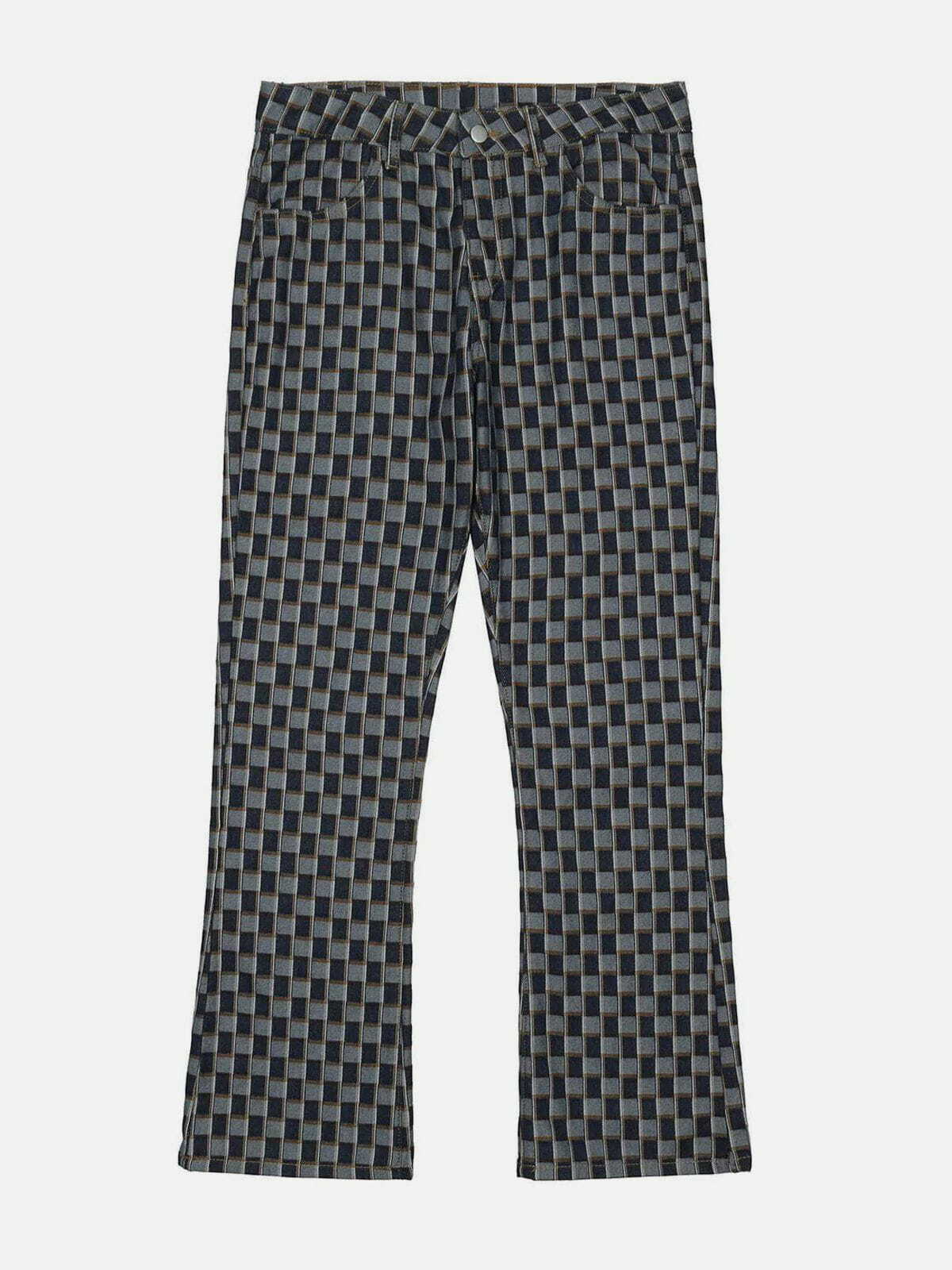 Trendy Y2K Plaid Print Pants for Grunge Aesthetic & Coquette Style Outfits