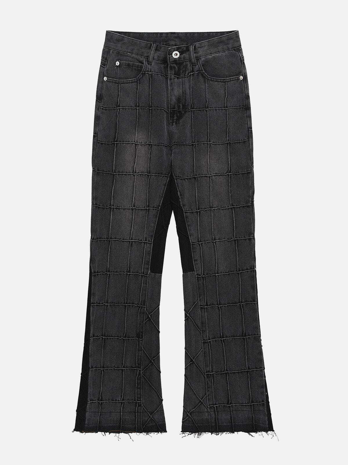 Trendy Y2K Plaid Raw Jeans for Grunge Aesthetic & Coquette Style Outfits