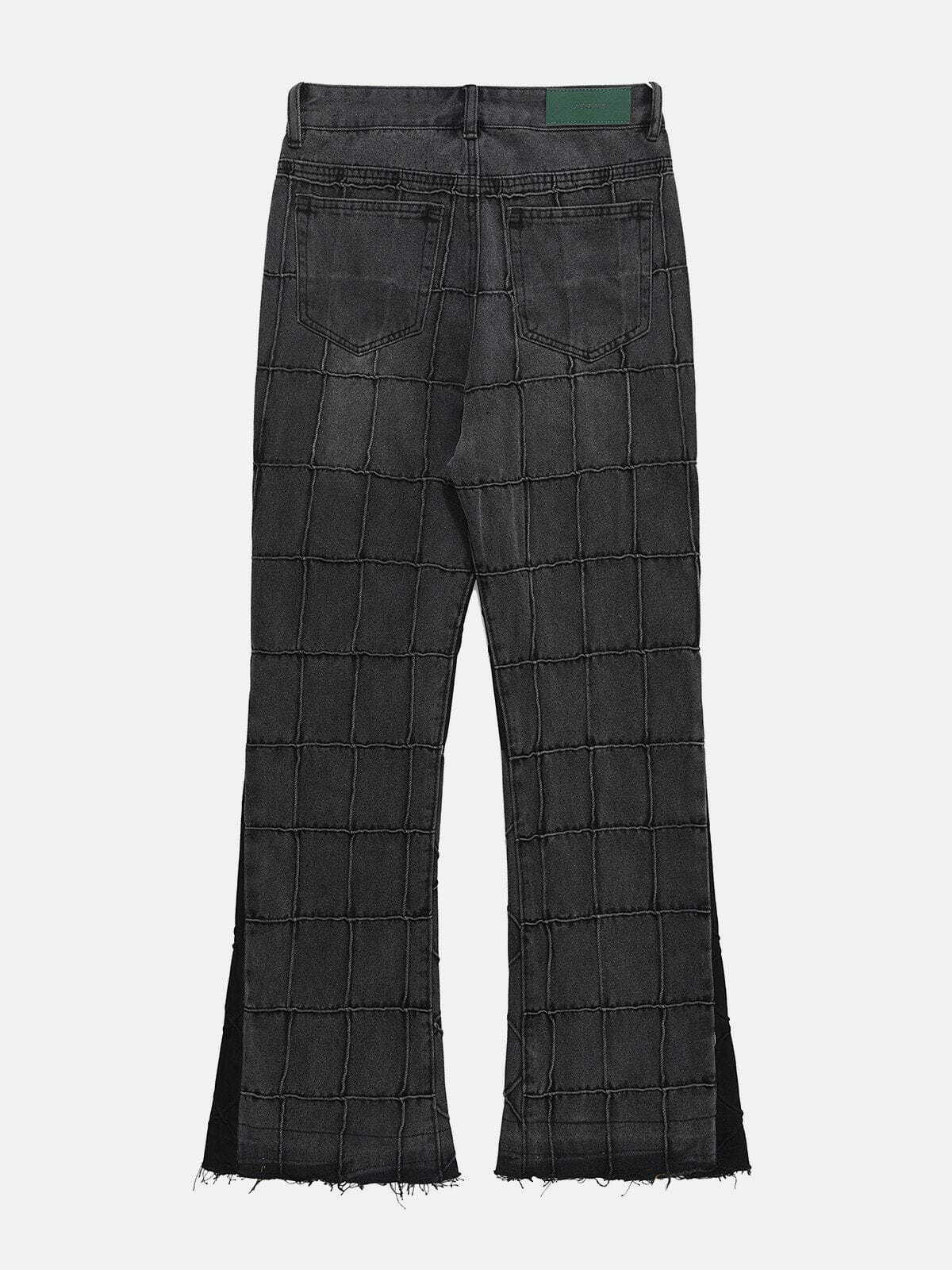 Trendy Y2K Plaid Raw Jeans for Grunge Aesthetic & Coquette Style Outfits