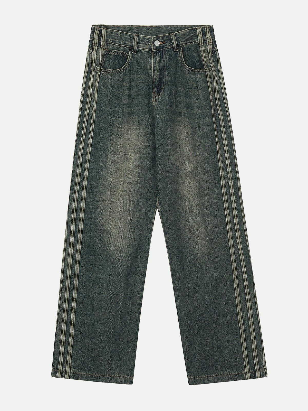 Trendy Y2K Side Stripes Jeans for Grunge Aesthetic & Coquette Style Outfits