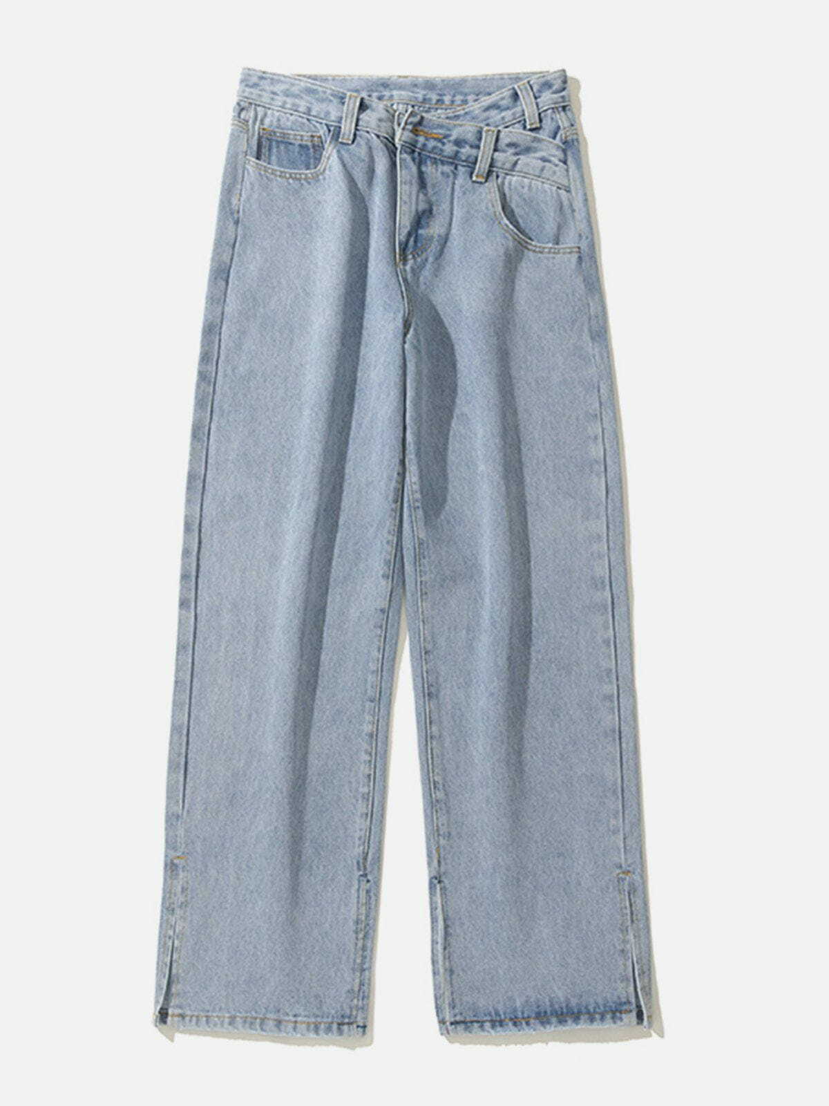 Trendy Y2K Slit Leg Jeans with Irregular Waistline for Grunge and Coquette Aesthetic