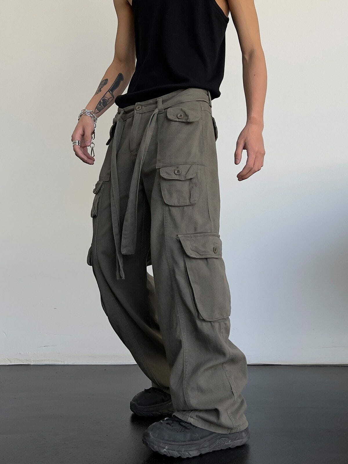 Trendy Y2K Webbing Cargo Pants for Grunge Aesthetic & Coquette Style Outfits