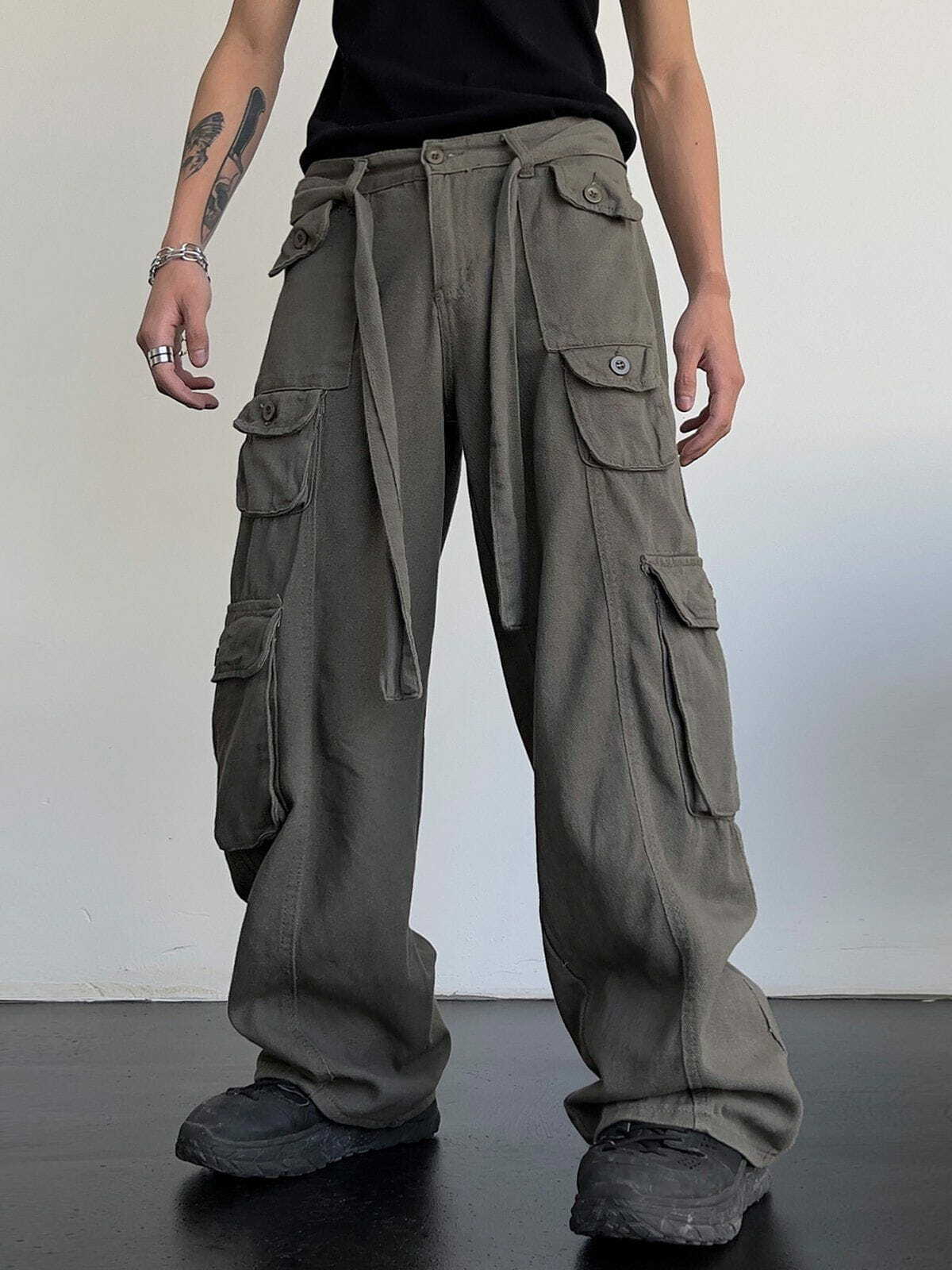 Trendy Y2K Webbing Cargo Pants for Grunge Aesthetic & Coquette Style Outfits