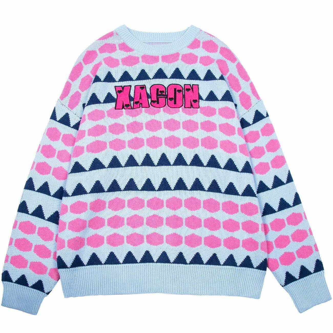 Triangle Hexagon Pattern Knit Sweater - Y2K Aesthetic Cozy Top for Grunge & Coquette Styles