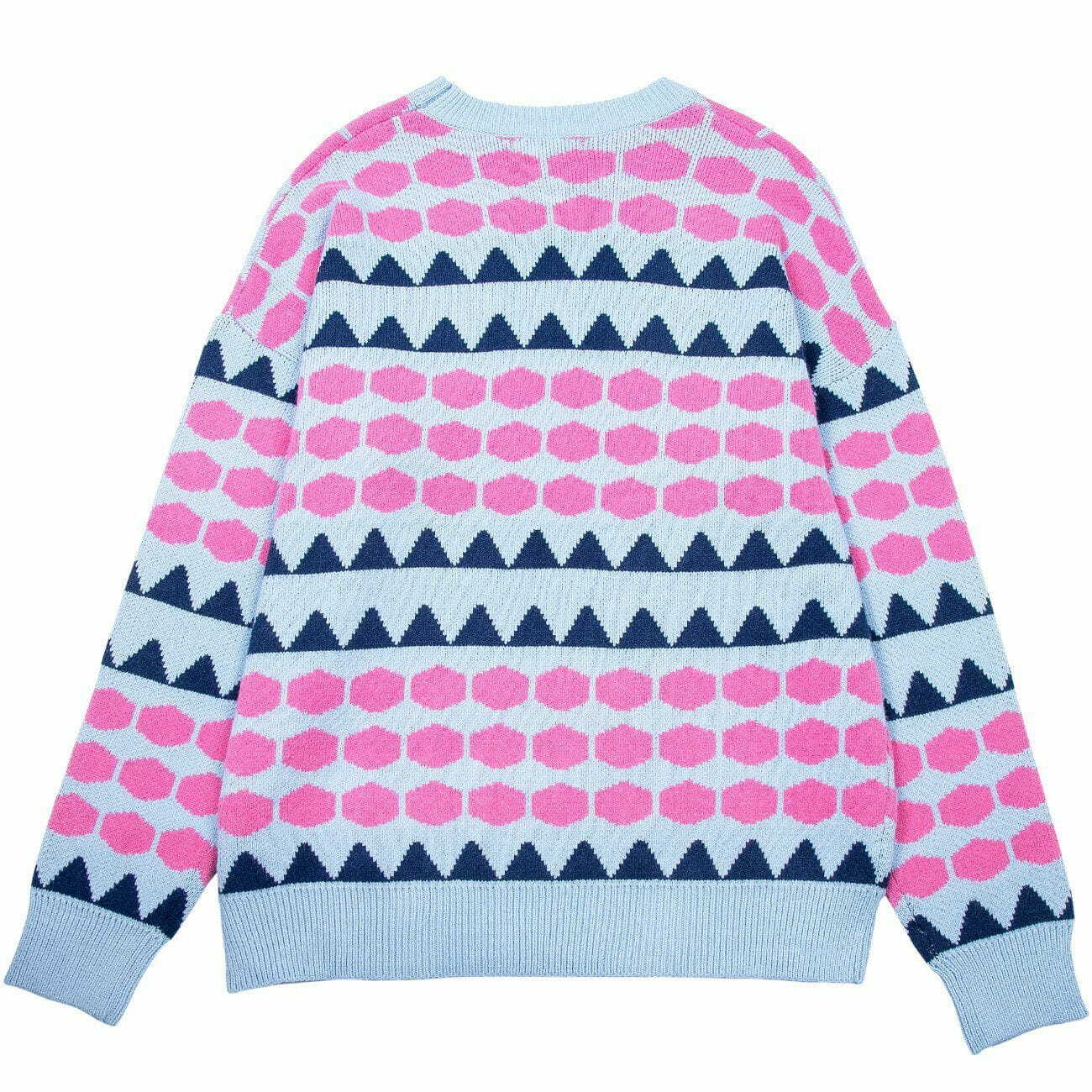 Triangle Hexagon Pattern Knit Sweater - Y2K Aesthetic Cozy Top for Grunge & Coquette Styles