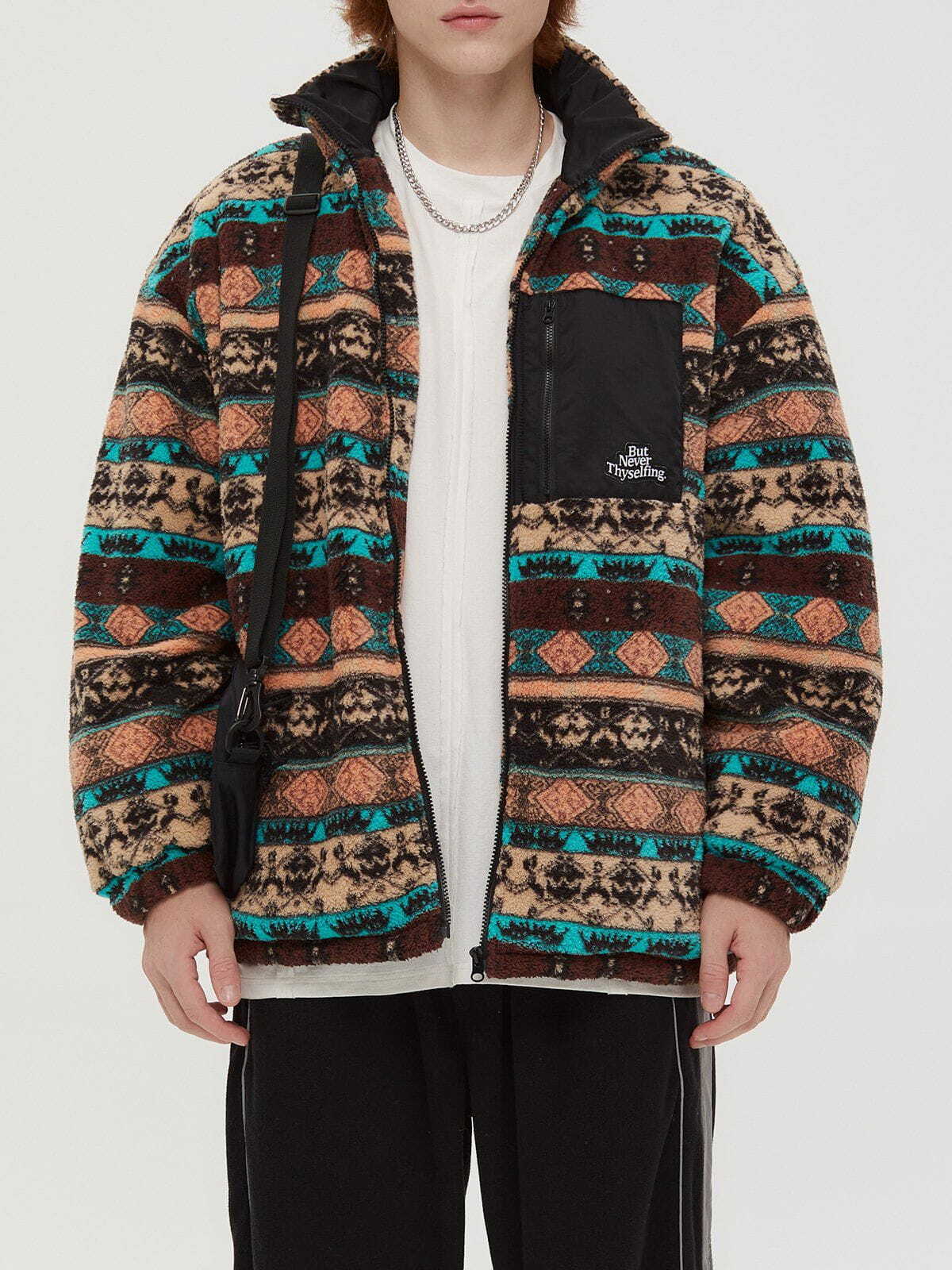 Tribal Vintage Pattern Y2K Winter Coat - Cozy Aesthetic Outerwear for Grunge & Coquette Styles