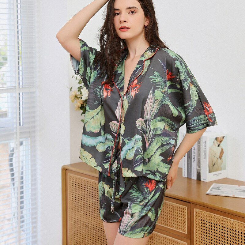 Tropical Plants Print Y2K Aesthetic Loose Top for Comfy Sleepwear & Cute Outfits