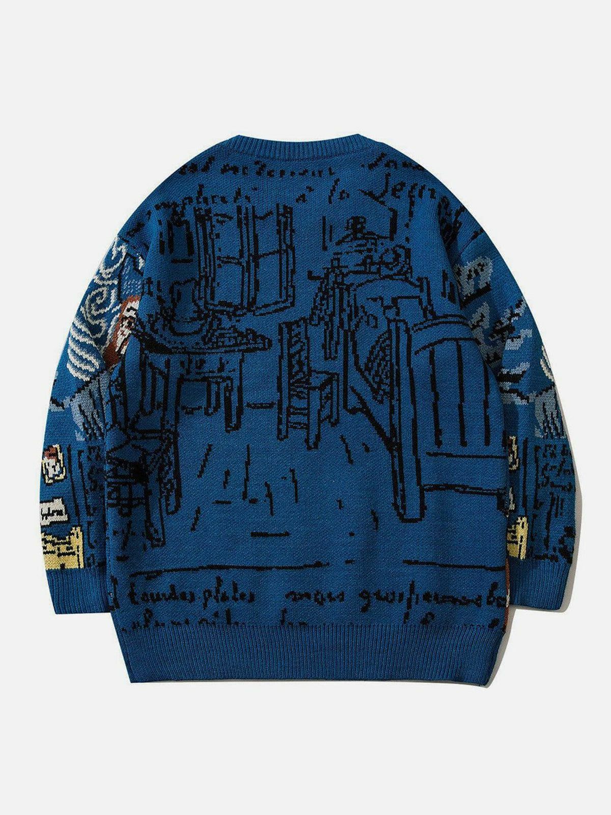 Van Gogh-Inspired Knit Sweater: Y2K Fashion Meets Cozy Aesthetic for Unique Style