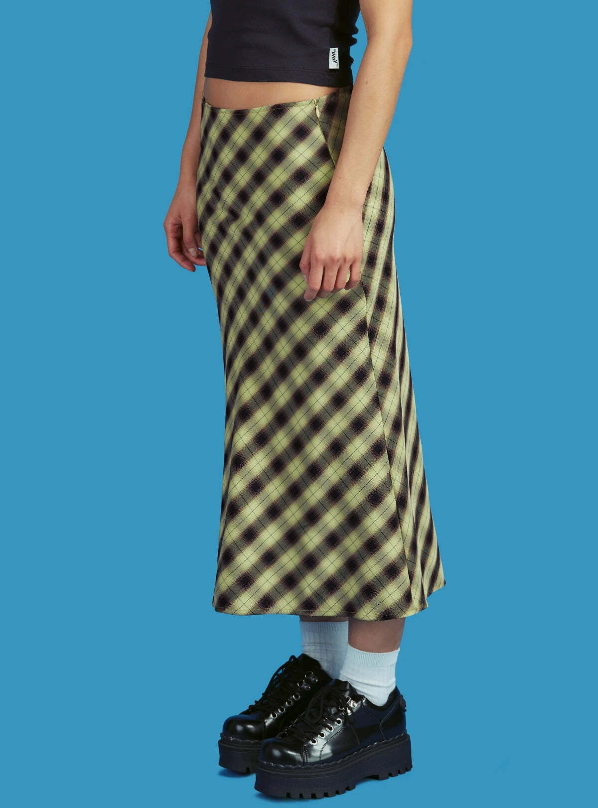 Vintage 90s Plaid High Waist Brown Midi Skirt - Y2K Aesthetic, Grunge Style, Coquette Fashion