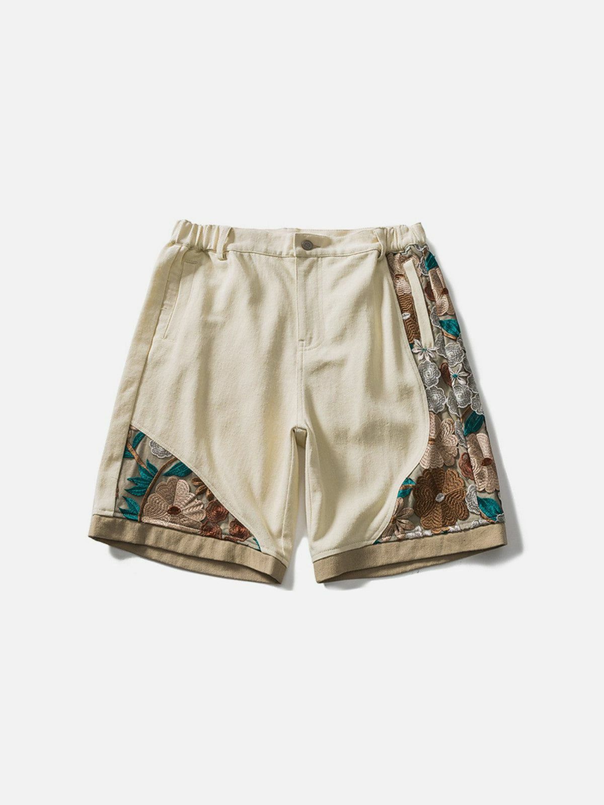 Vintage Chinese Embroidered Cargo Shorts - Y2K Fashion, Coquette Aesthetic, Grunge Style