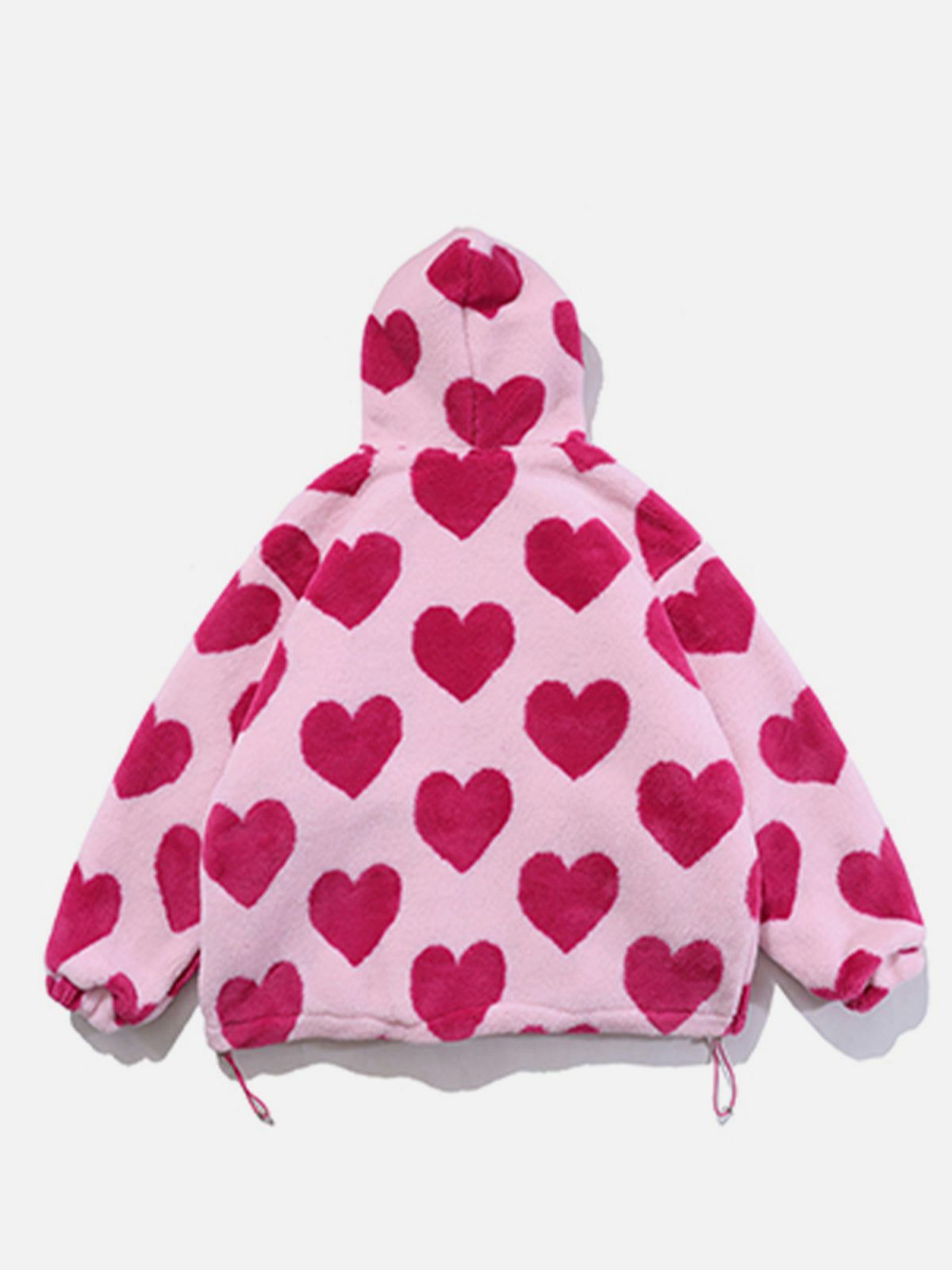 Vintage Heart Pattern Oversized Sherpa Hoodie - Y2K Aesthetic Comfy Layer for Cute Outfits