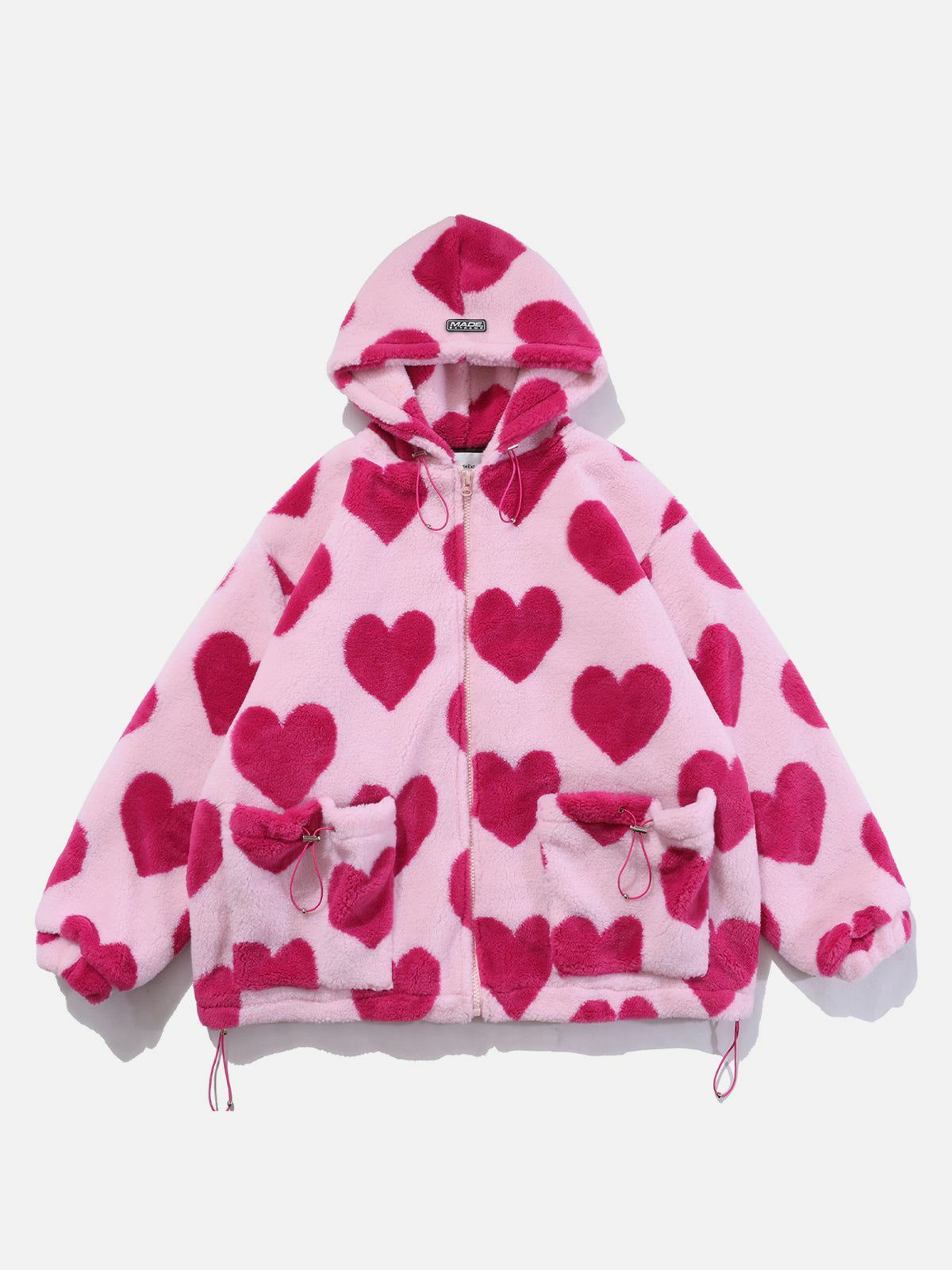 Vintage Heart Pattern Oversized Sherpa Hoodie - Y2K Aesthetic Comfy Layer for Cute Outfits