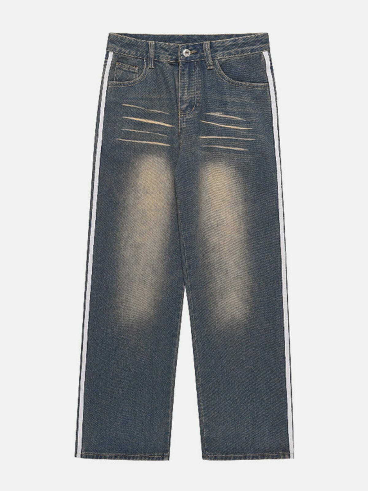 Vintage Stripe Washed Jeans - Y2K Aesthetic Denim for Grunge & Coquette Styles