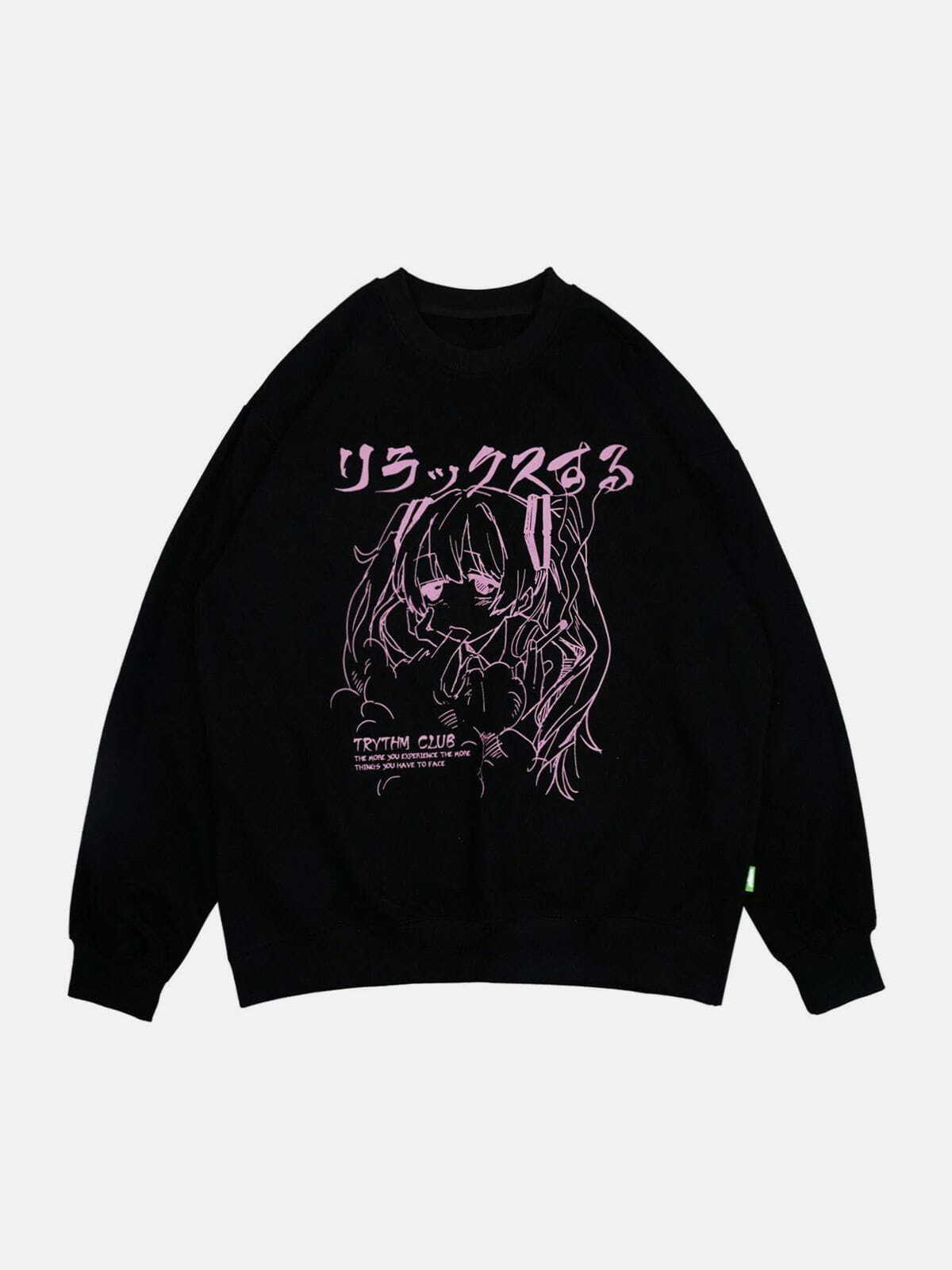 Y2K Aesthetic Anime Girl Print Sweatshirt - Cute Pastel Goth Hoodie for Cozy Vibes