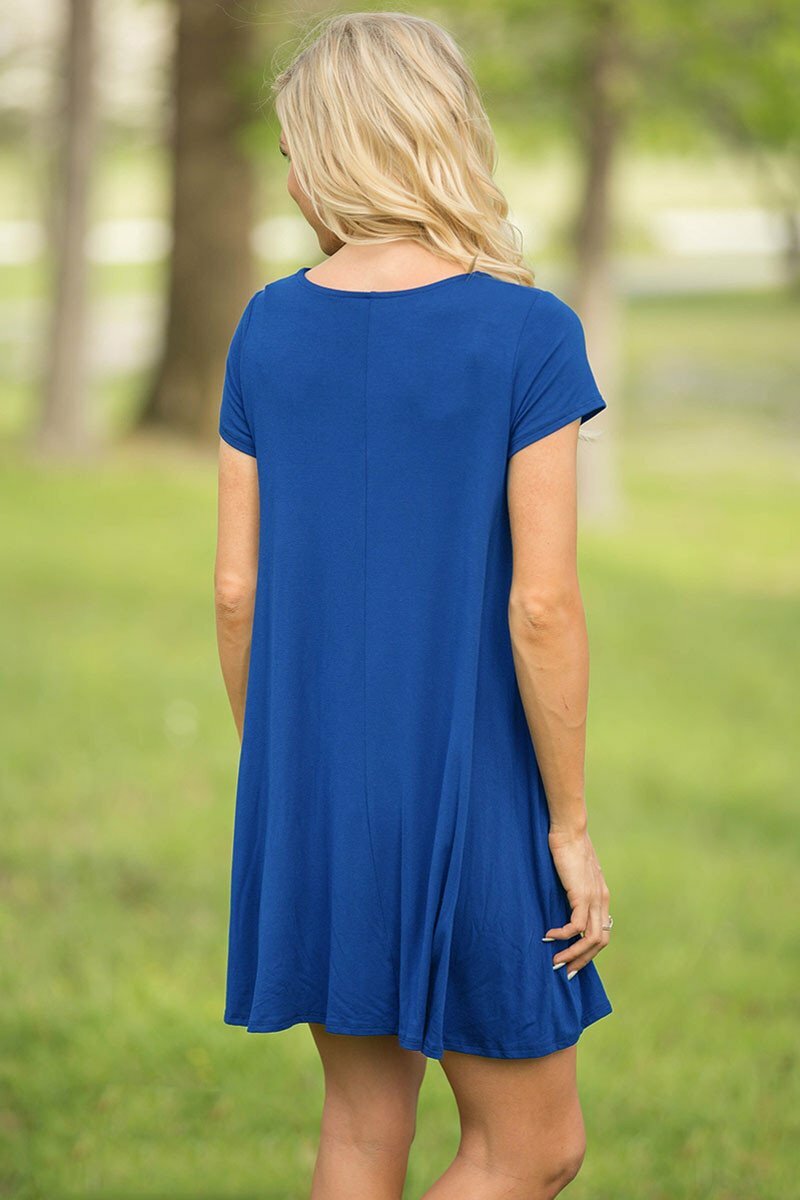 Y2K Aesthetic Blue Short Sleeve Flared Dress - Cute Coquette Style for Trendy Outfits