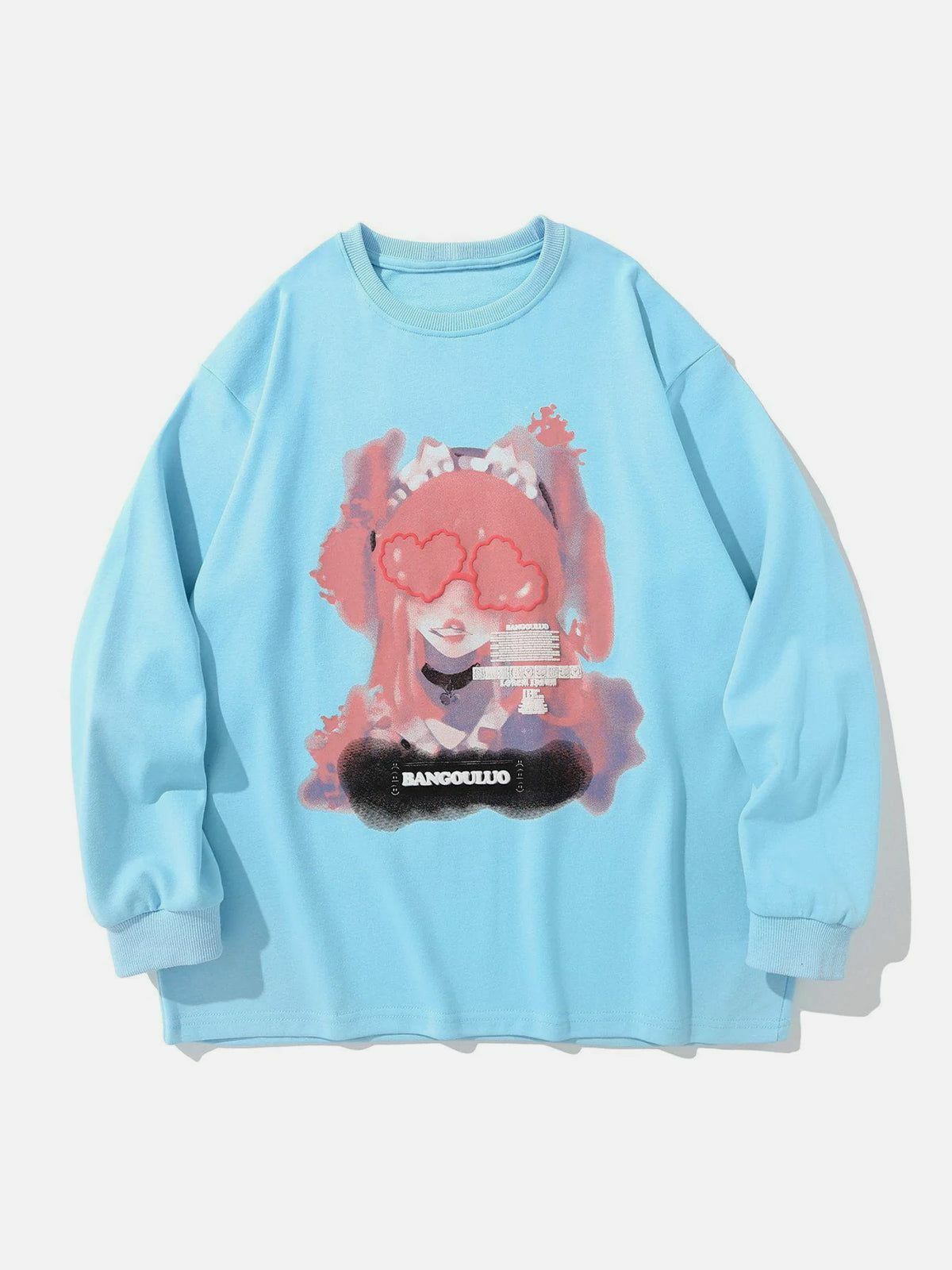 Y2K Aesthetic Cartoon Girl Print Sweatshirt - Cute Comfy Hoodie for Grunge & Coquette Styles