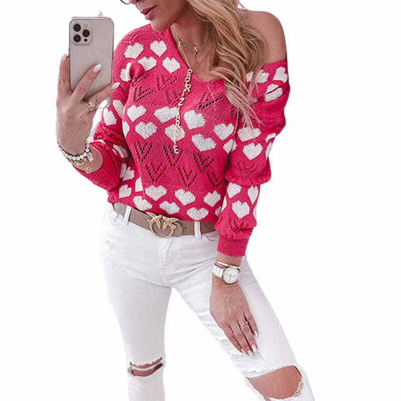 Y2K Aesthetic Casual Long Sleeve Pullover - Cute Grunge Style Top for Cozy Outfits