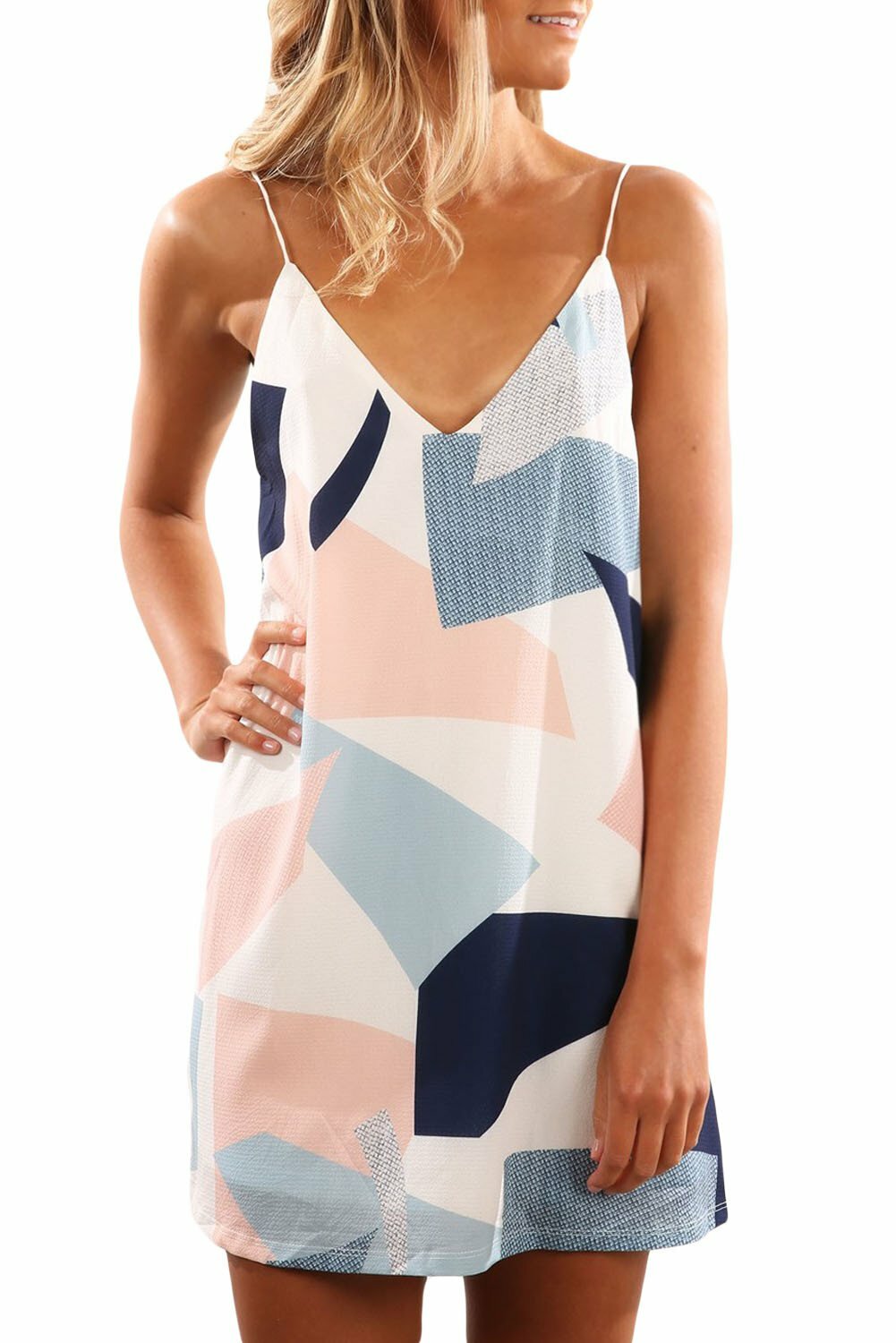 Y2K Aesthetic Color Block Geometric Print Dress - Cute Coquette & Grunge Style