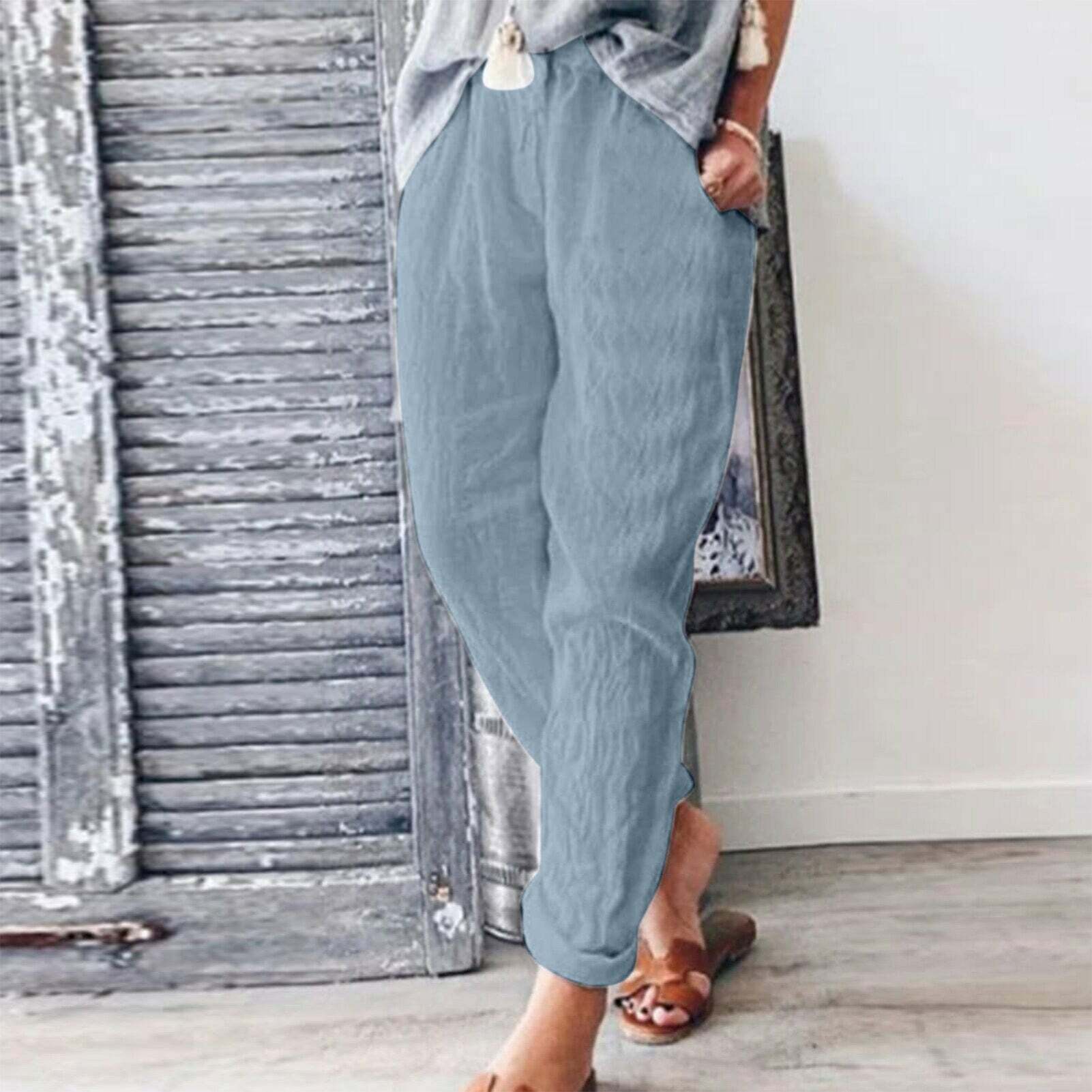 Y2K Aesthetic Elastic Waisted Cotton Linen Summer Pants for Comfy Coquette Style