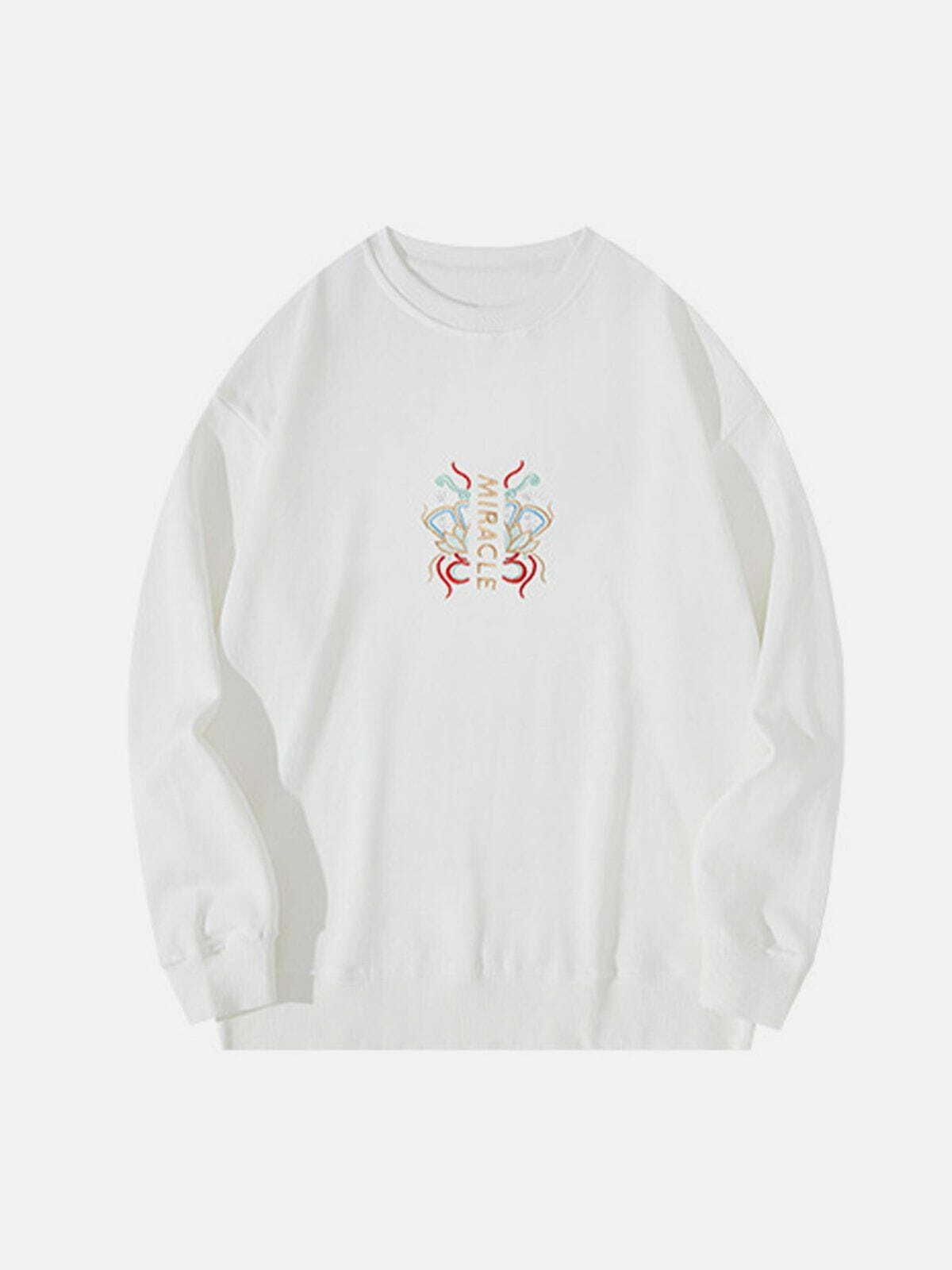 Y2K Aesthetic Embroidered Brocade Carp Sweatshirt - Cute Grunge Style Top for Cozy Vibes