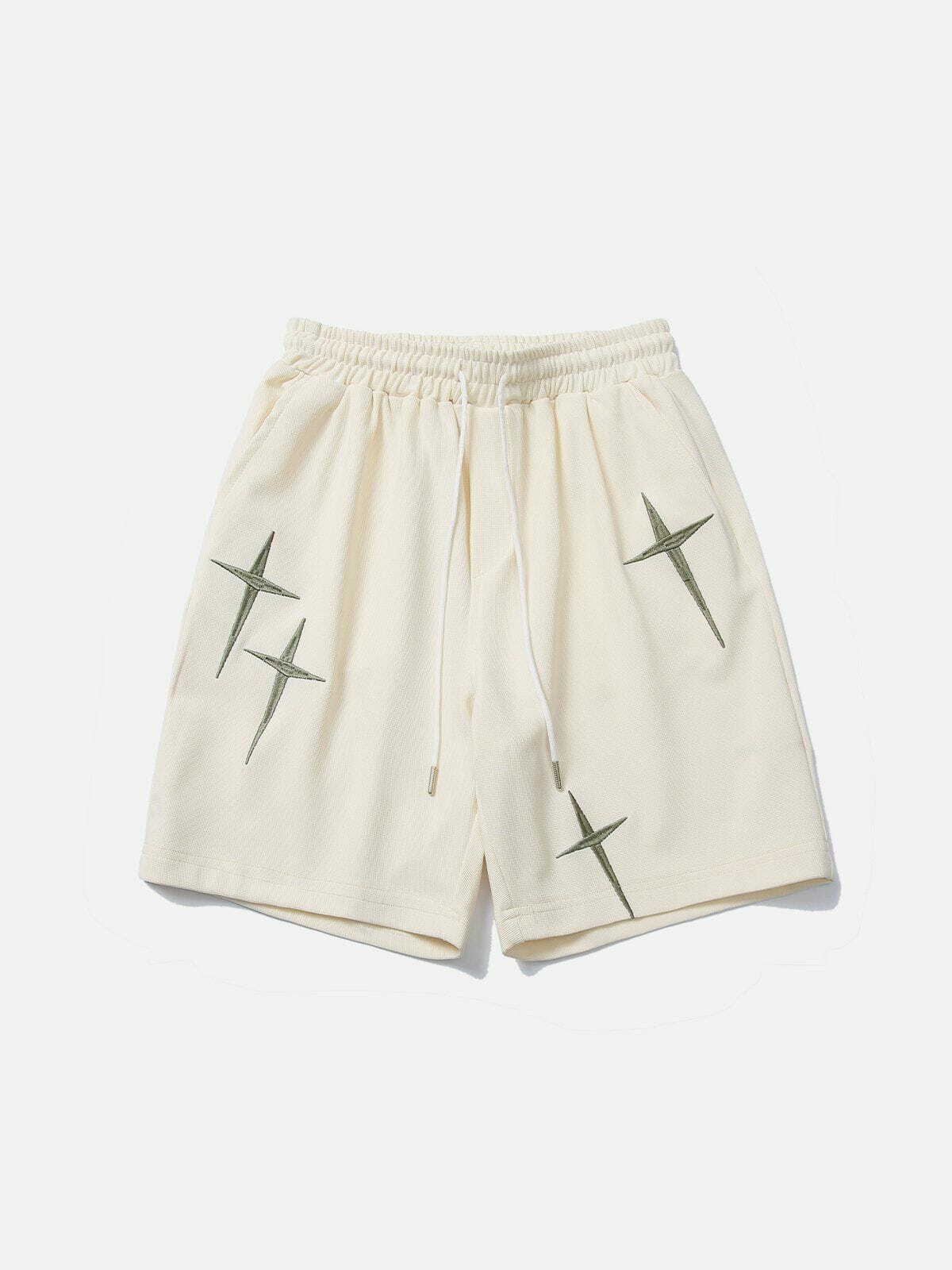 Y2K Aesthetic Embroidery Star Drawstring Shorts - Cute Comfy Bottoms for Grunge & Coquette Styles