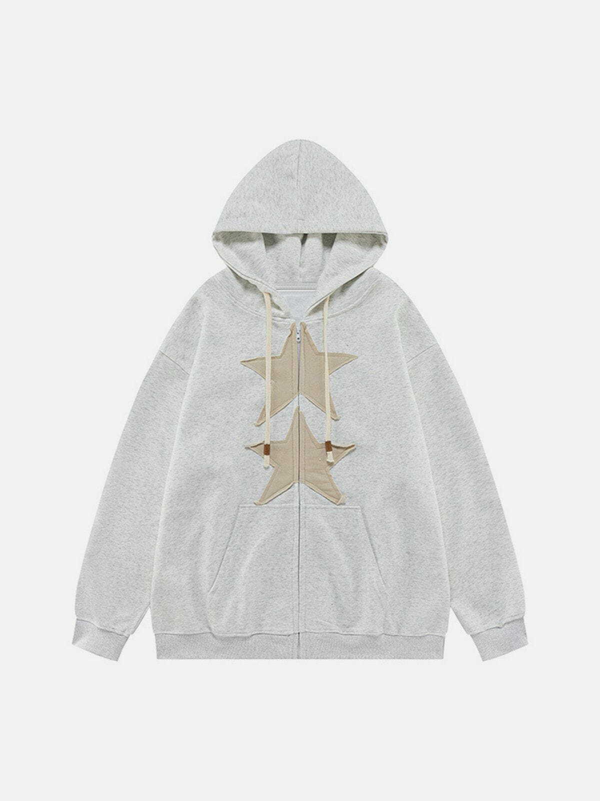 Y2K Aesthetic Embroidery Star Zip Up Hoodie - Cute Comfy Layer for Grunge & Coquette Styles