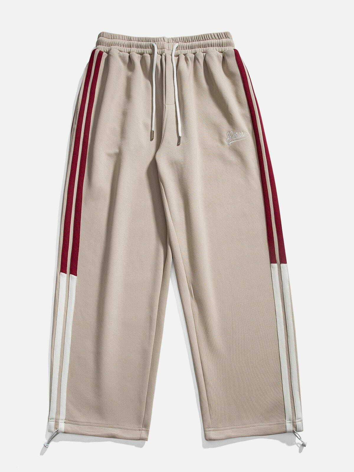 Y2K Aesthetic Embroidery Stripe Patchwork Sweatpants for Cozy Grunge and Coquette Style