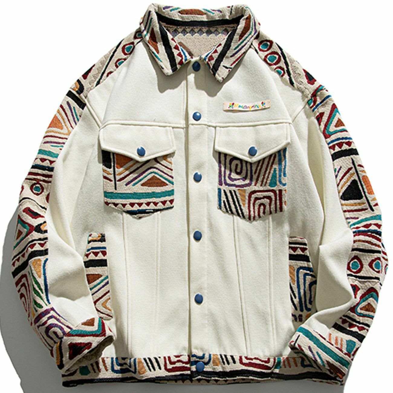 Y2K Aesthetic Ethnic Printing Stitching Jacket - Cute Layering for Coquette & Grunge Styles