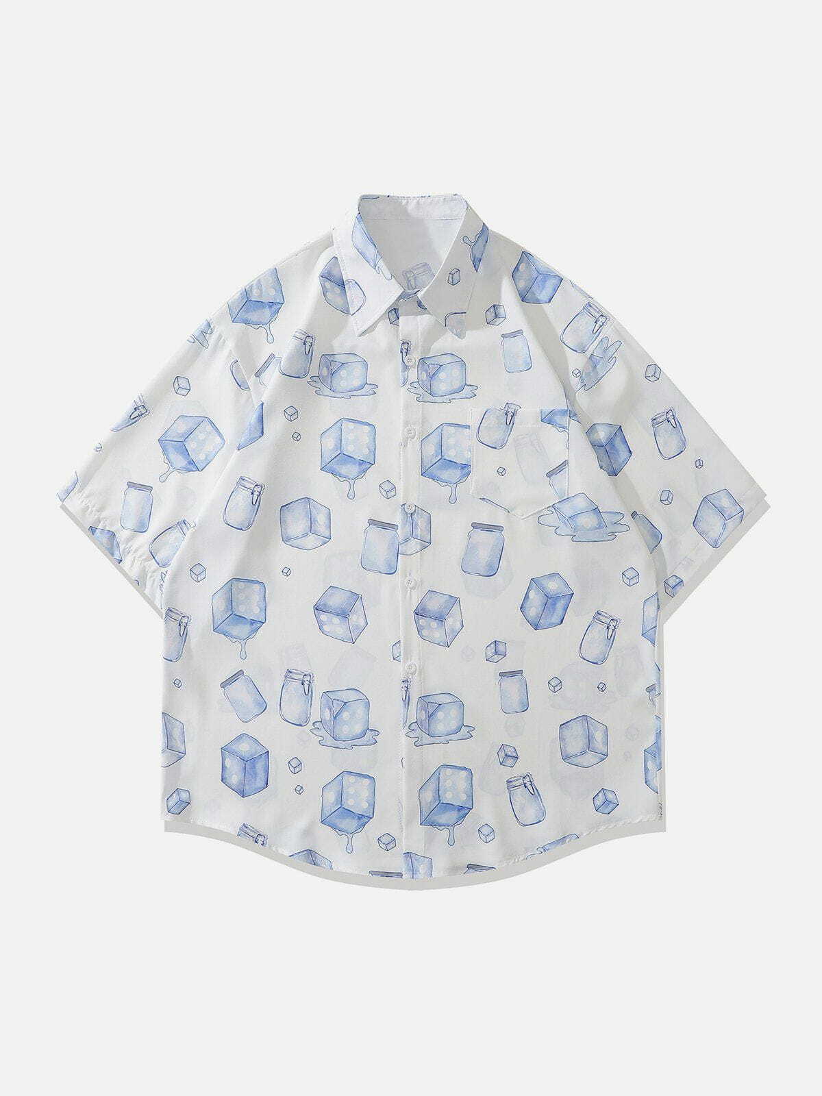 Y2K Aesthetic Ice Element Print Short Sleeve Shirt - Cute Tops for Grunge & Coquette Styles