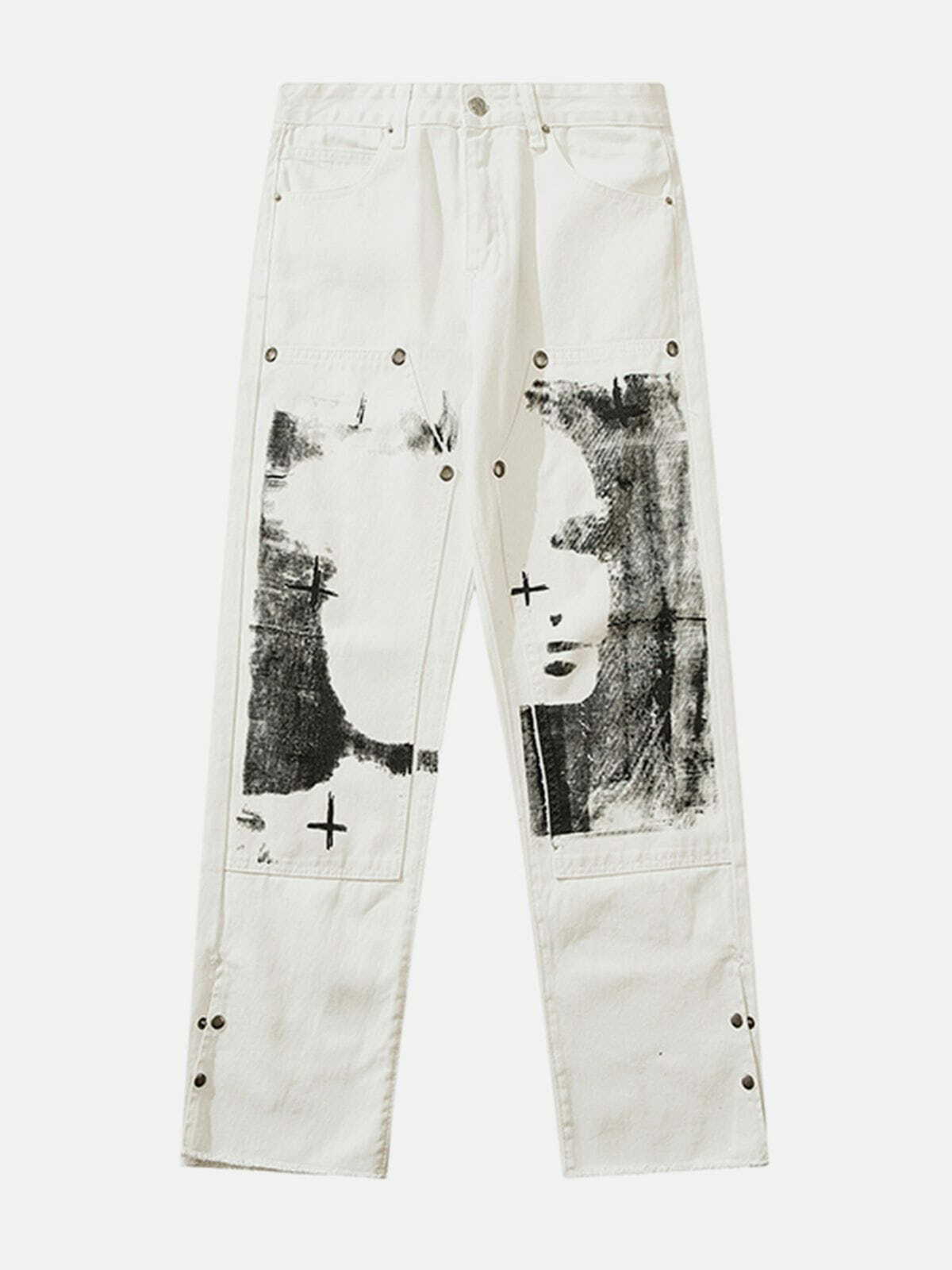 Y2K Aesthetic Ink Splash Jeans - Grunge Style with Cute Tops & Comfy Hoodies