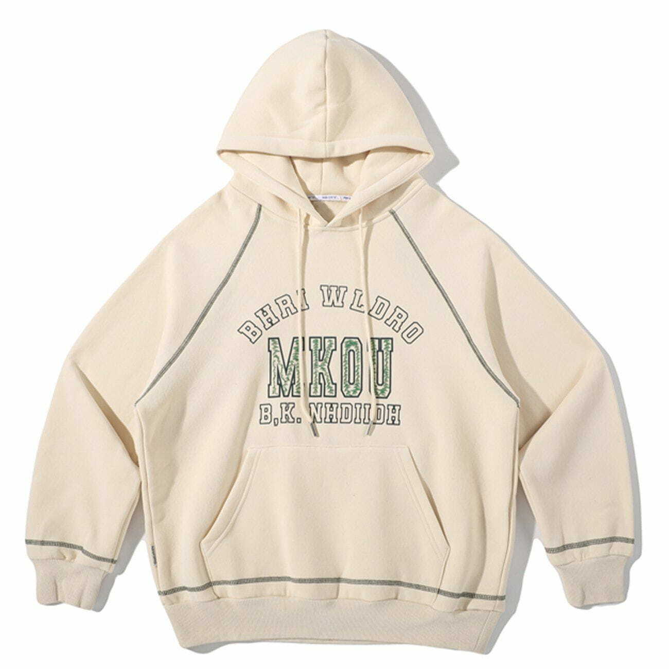 Y2K Aesthetic Letter Print Topstitch Hoodie - Cute Comfy Layer for Grunge & Coquette Styles