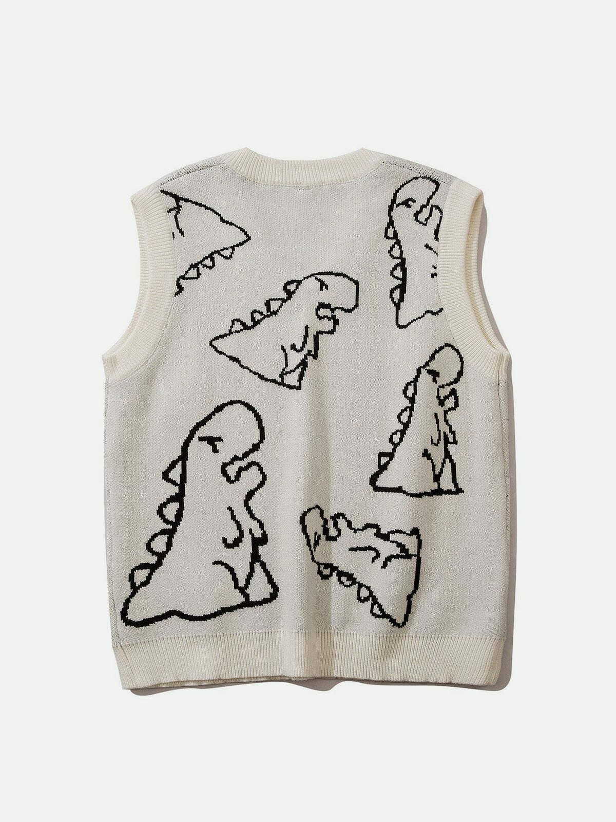 Y2K Aesthetic Little Dinosaur Graphic Sweater Vest - Cute & Comfy for Fall Fashion