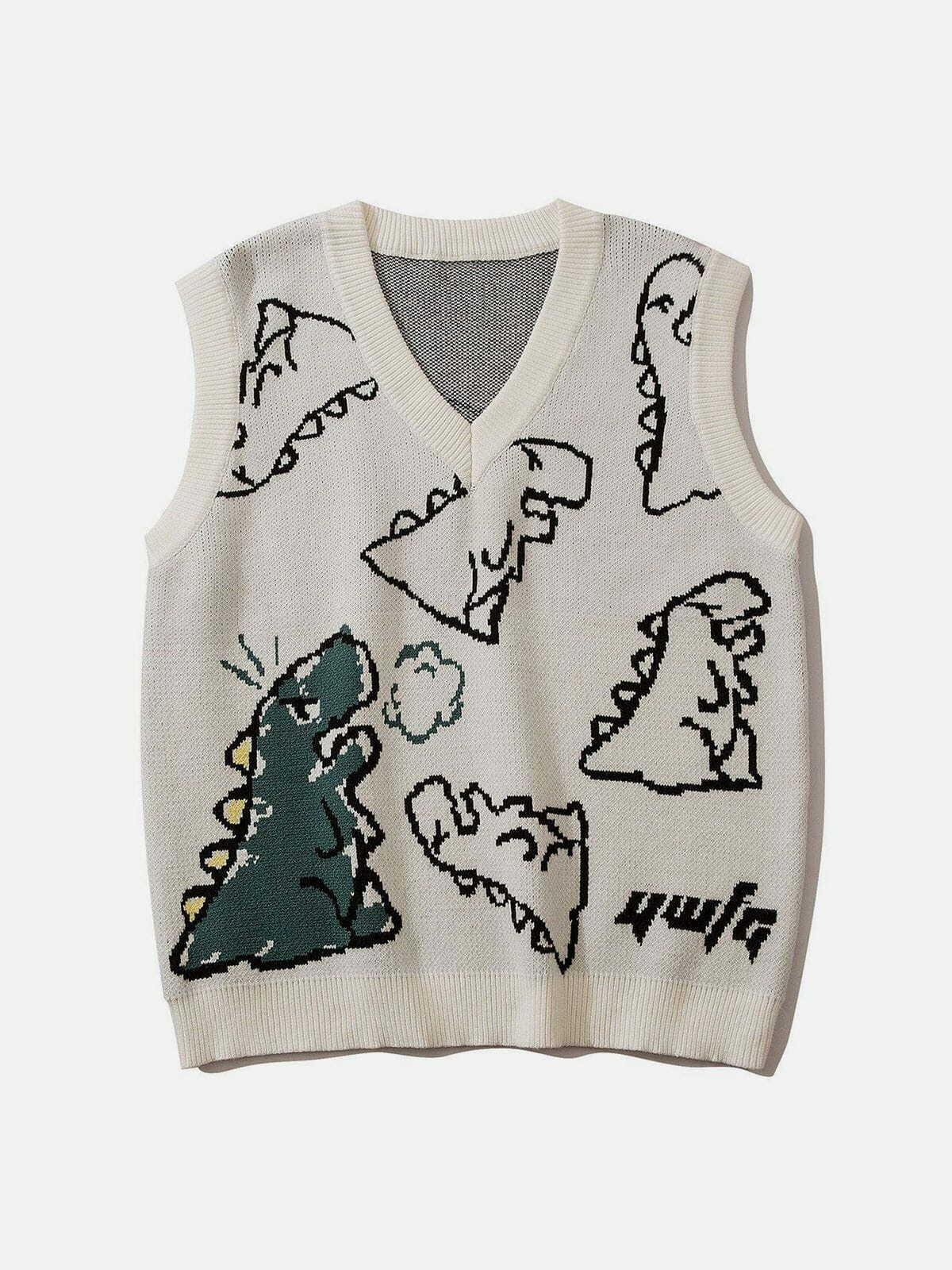 Y2K Aesthetic Little Dinosaur Graphic Sweater Vest - Cute & Comfy for Fall Fashion