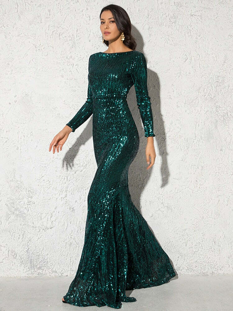 Y2K Aesthetic O-Neck Stretch Maxi Dress for Formal Events, Coquette & Grunge Style