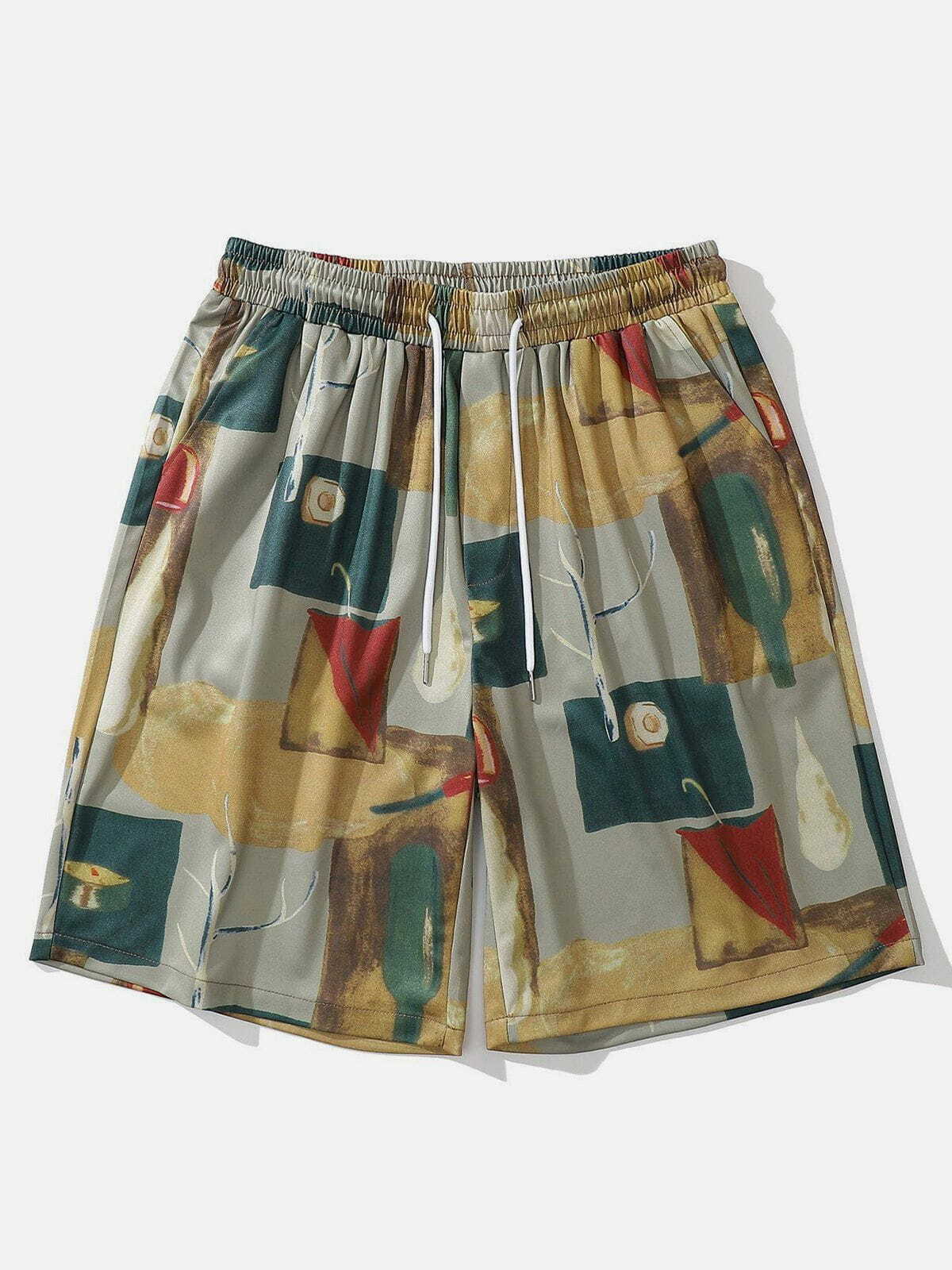 Y2K Aesthetic Oil Painting Drawstring Shorts - Cute Comfy Bottoms for Grunge & Coquette Styles